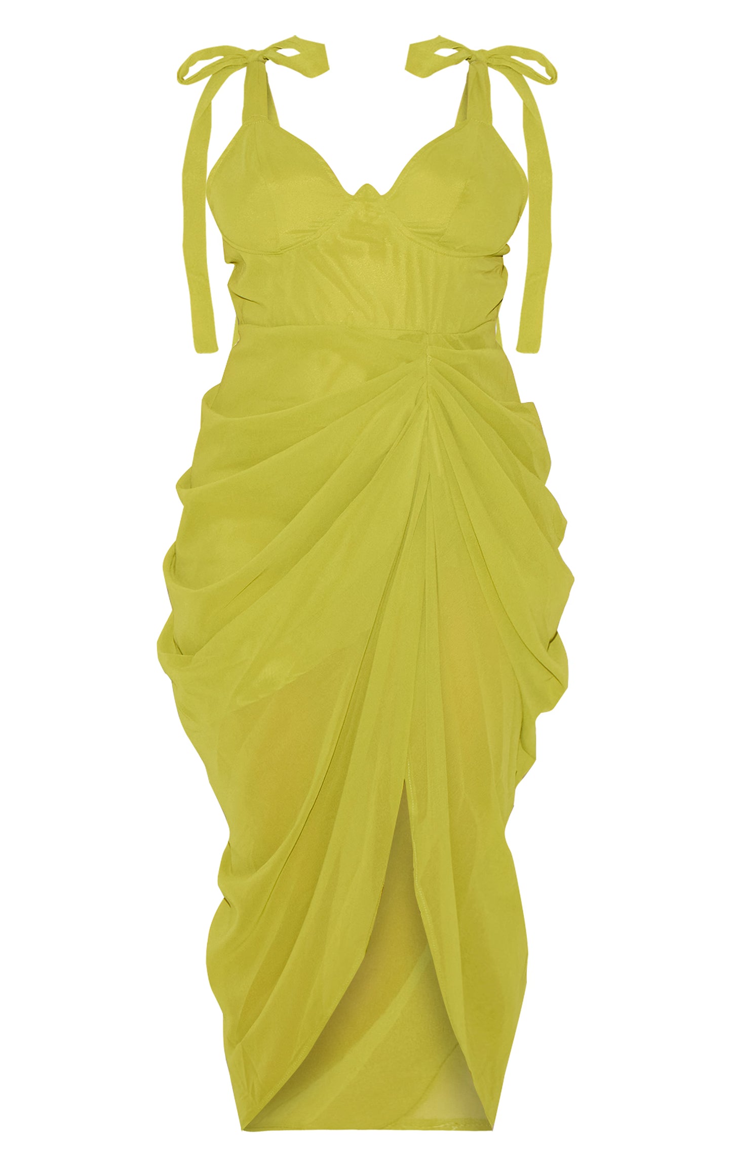 Plus Olive Underwire Detail Draped Midi Dress