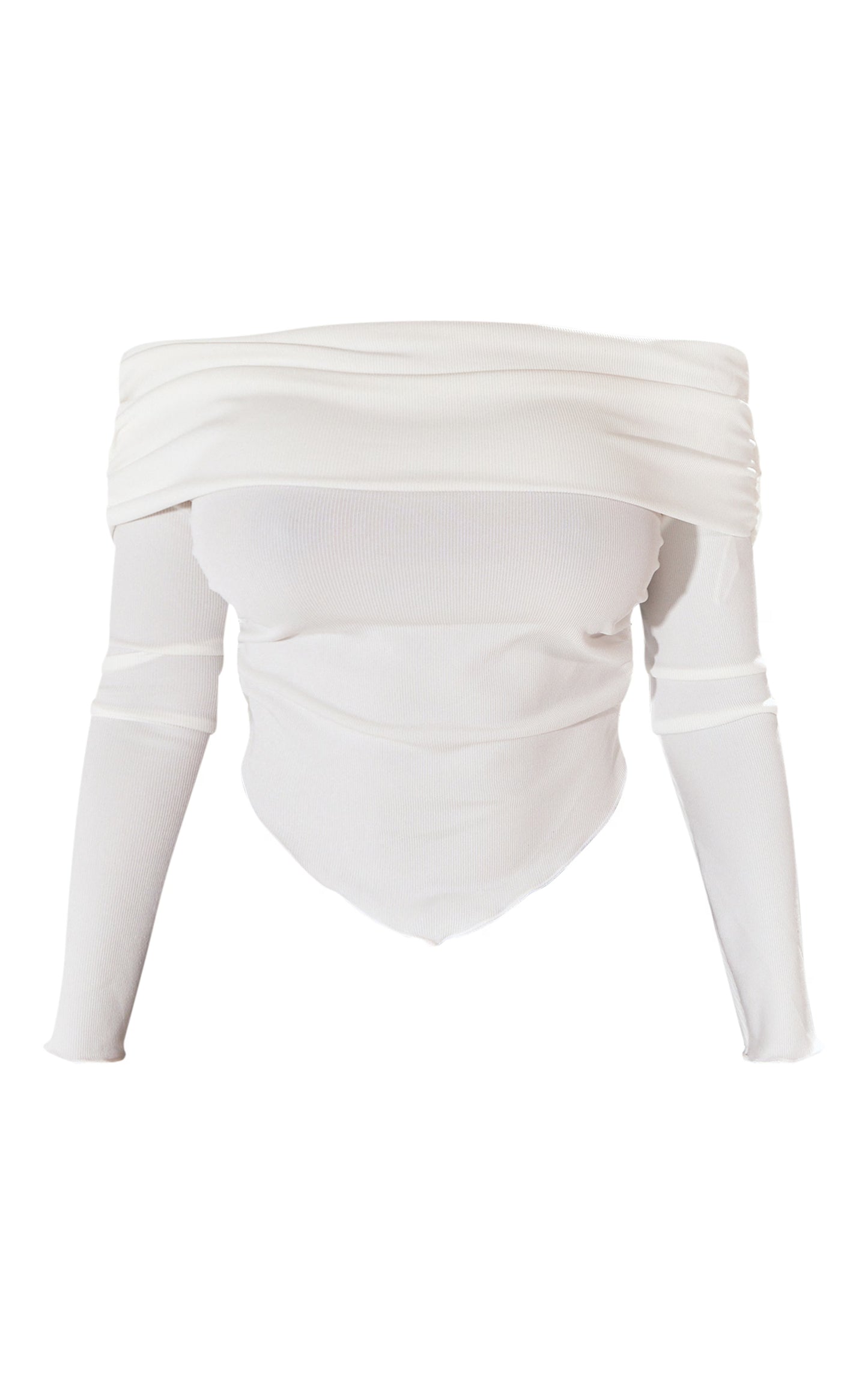 Shape White Rib Bardot Ruched Side Longline Top