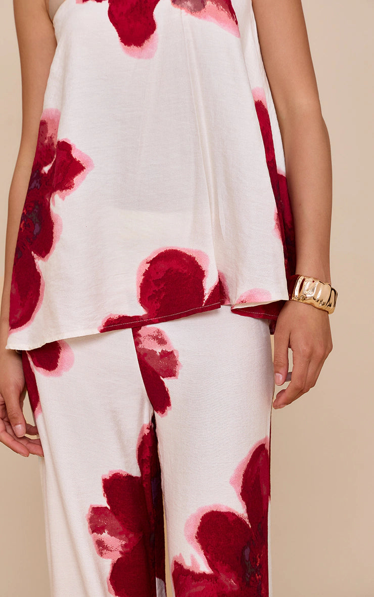 Multi Floral Print Wide Leg Pants