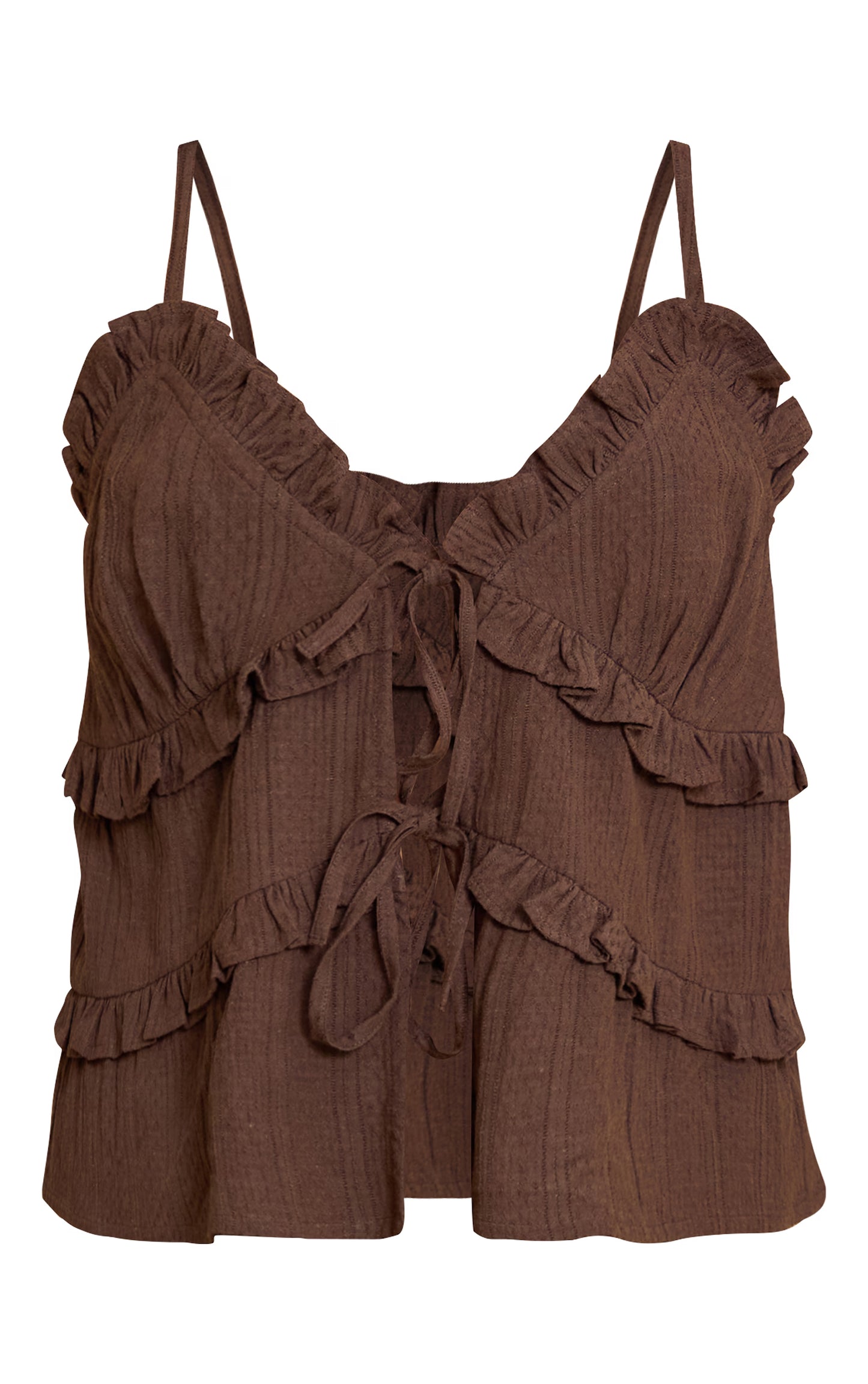 Brown Textured Strappy Cami Top