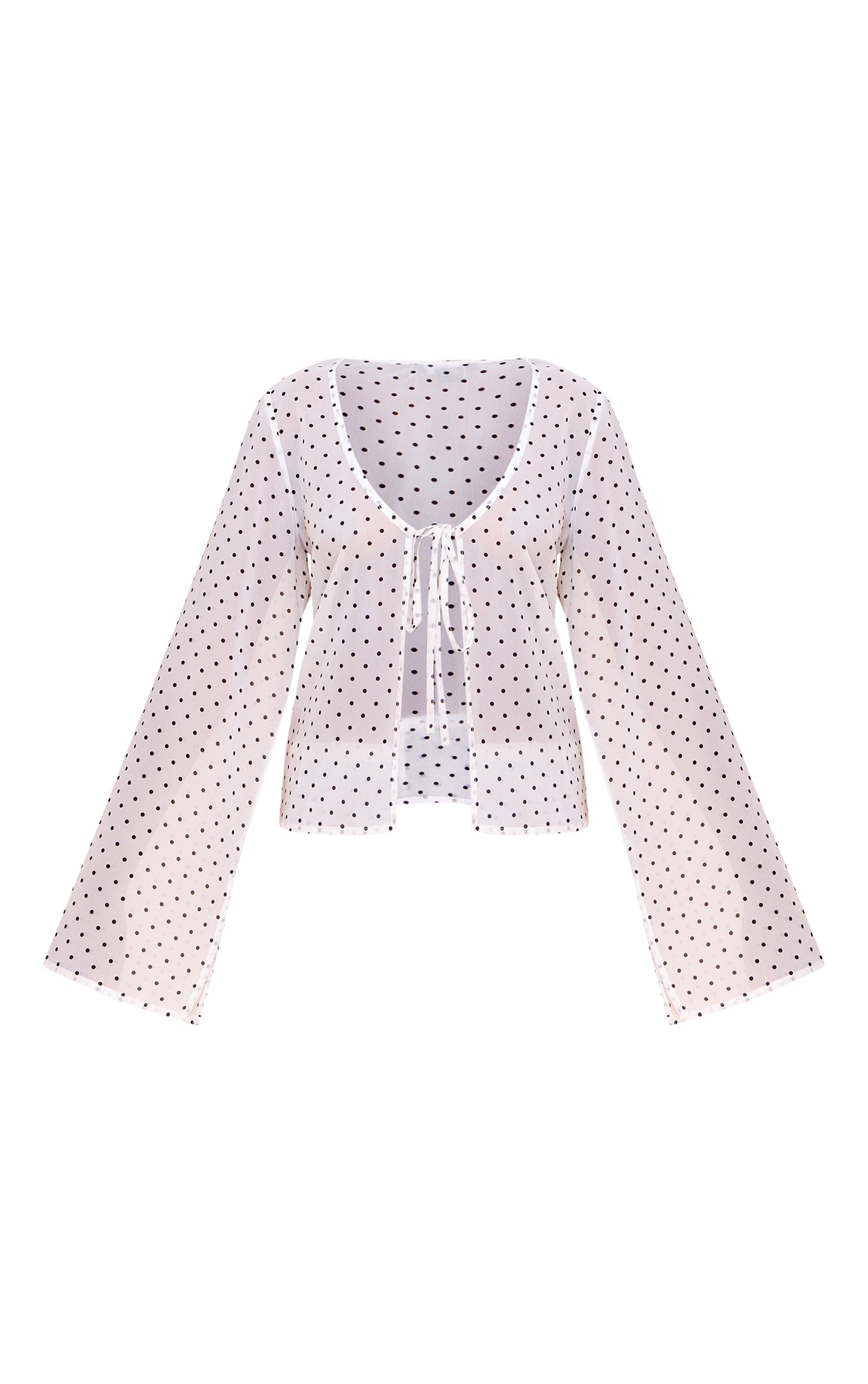 White Sheer Polka Dot Long Sleeve Button Up Top