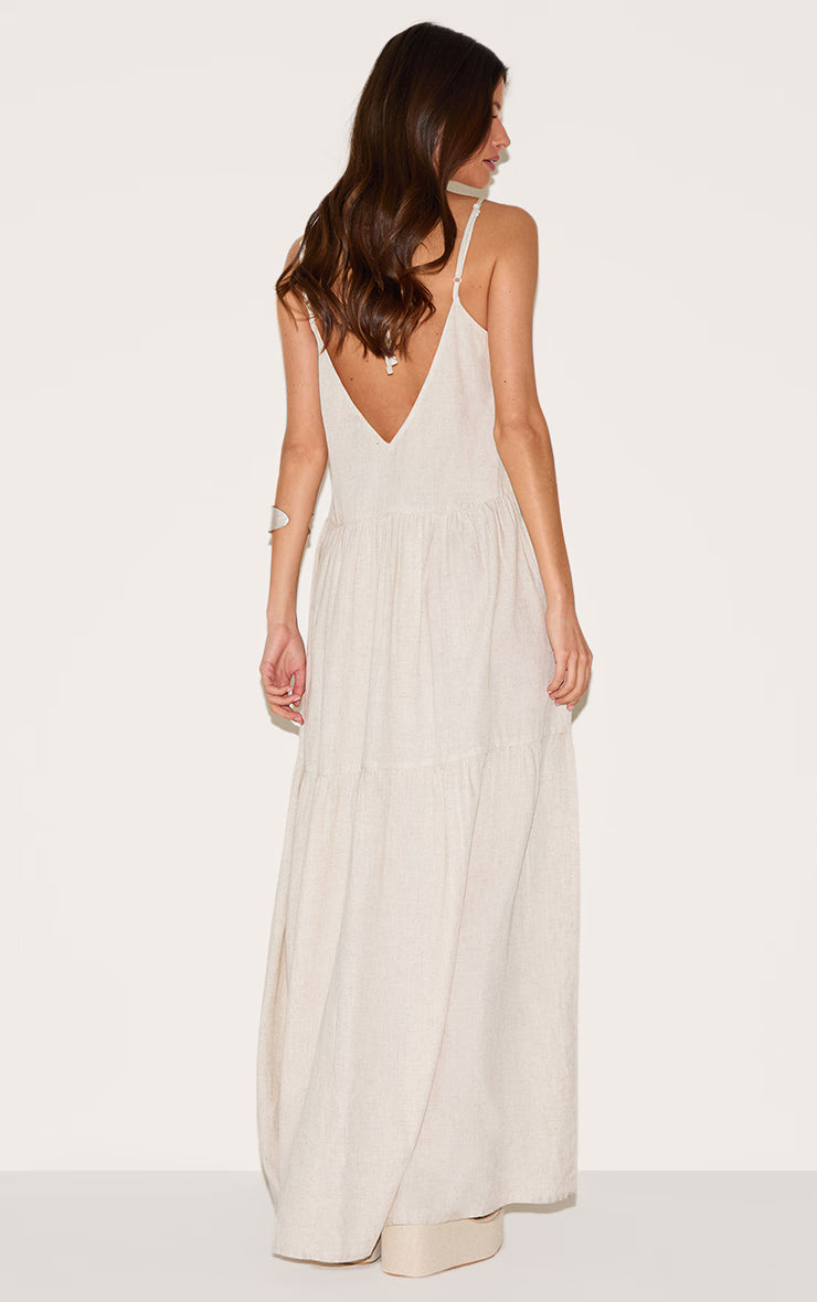 Natural Strappy Ruched Maxi Dress