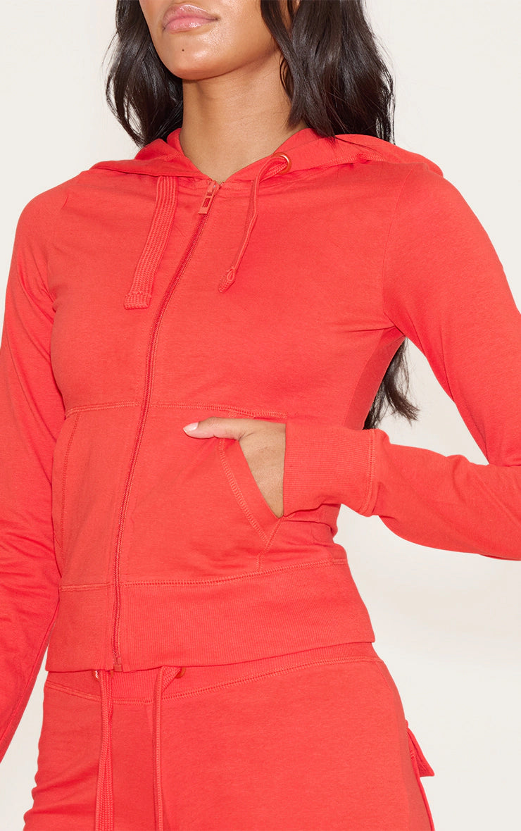 Red Zip Up Fitted Track Top