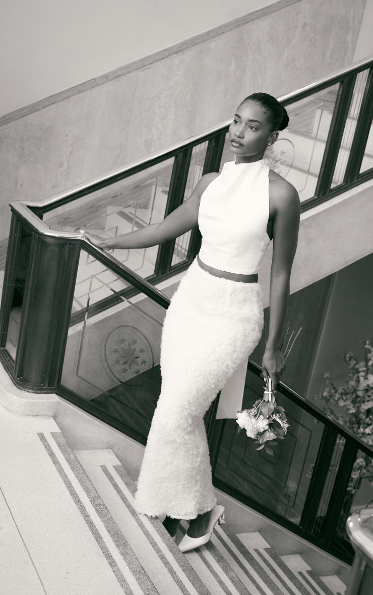 Premium White Satin High Neck Cowl Top