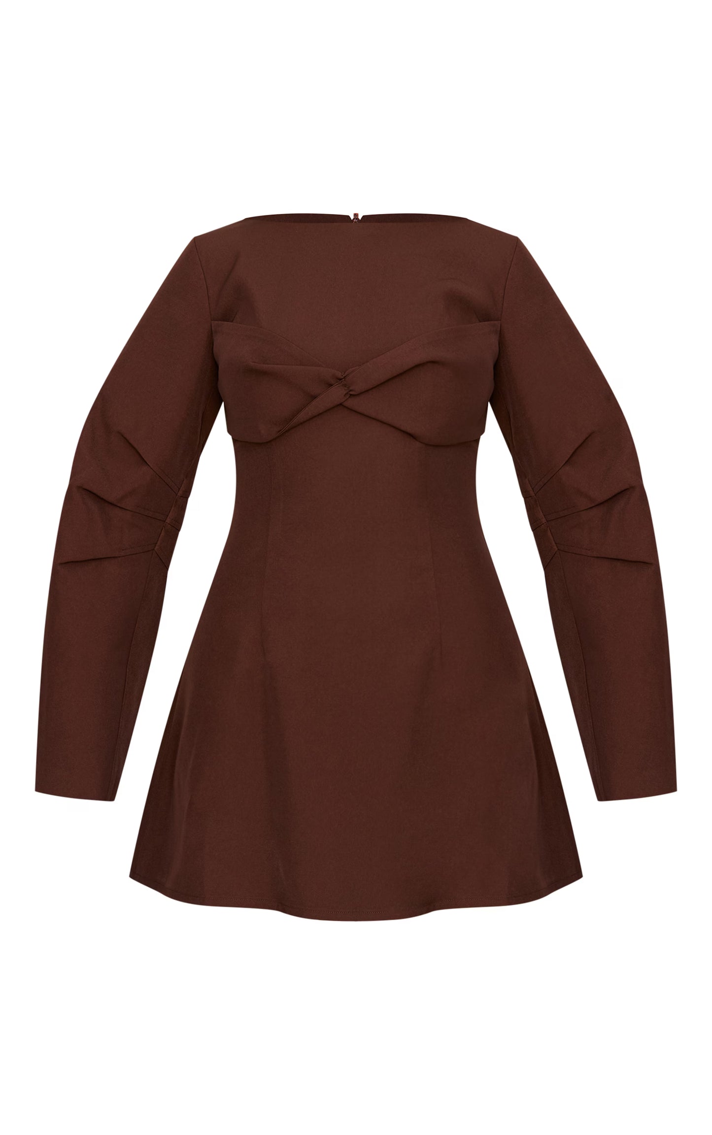 Chocolate Woven Twist Detail Balloon Sleeve Dress