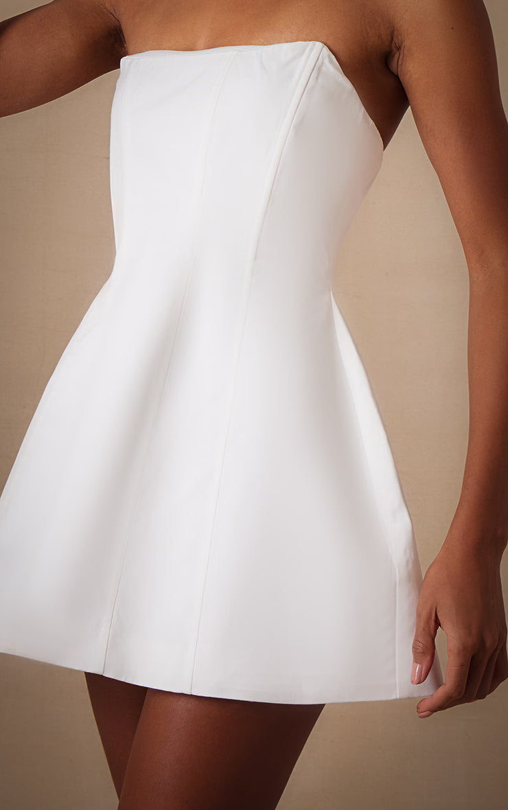 Premium White Woven Boned Bandeau Detail Shift Dress