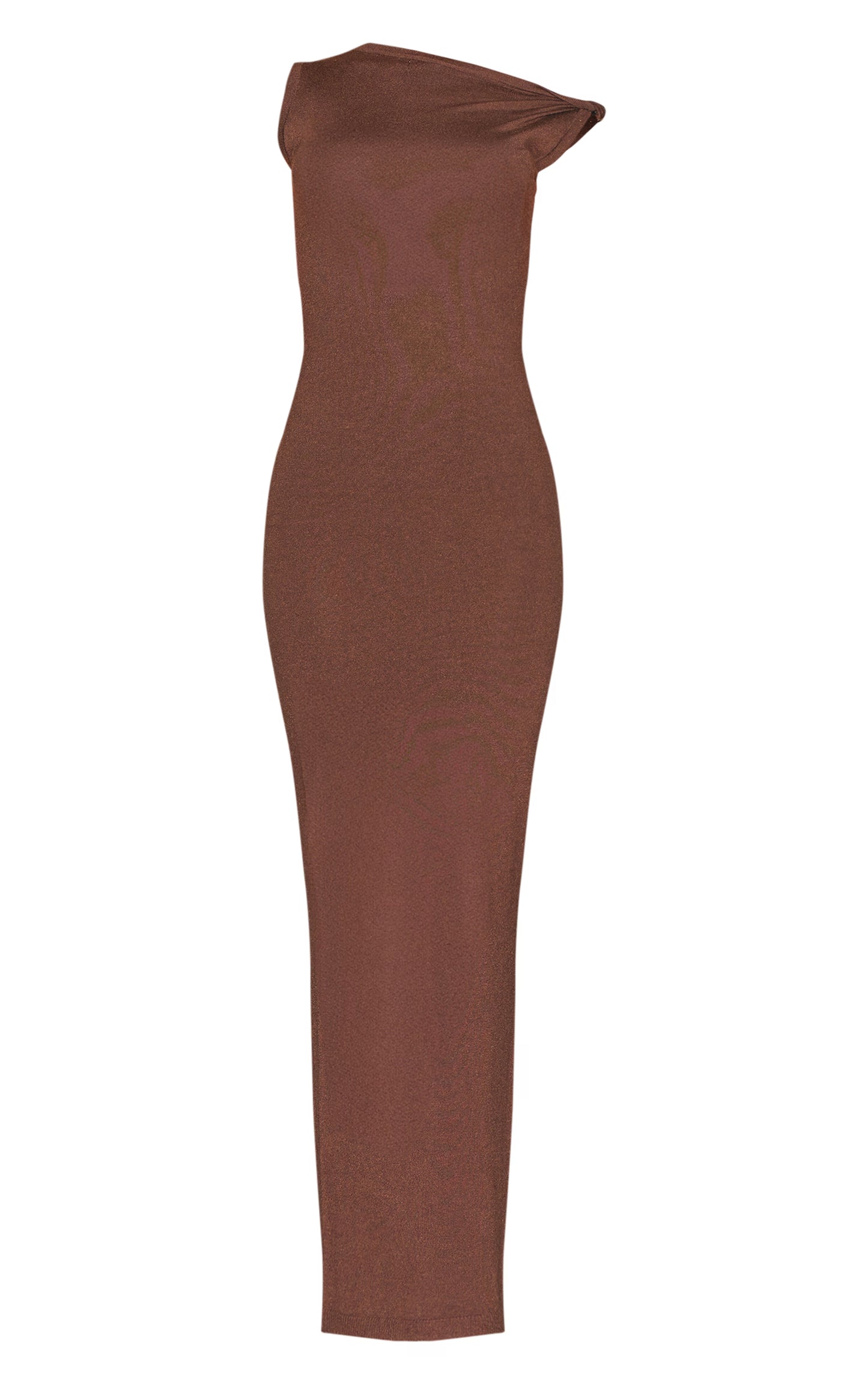 Chocolate Basic Knit Asymmetric Twist Sleeve Maxi Dress