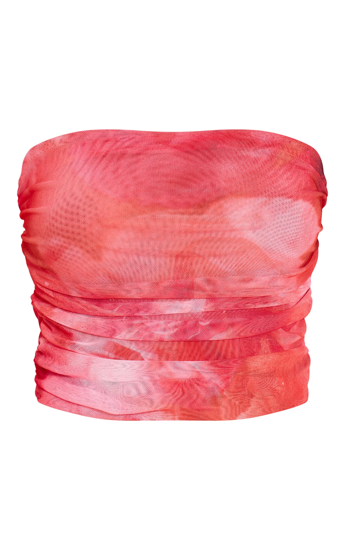 Pink Floral Print Chiffon Mesh Bandeau Top