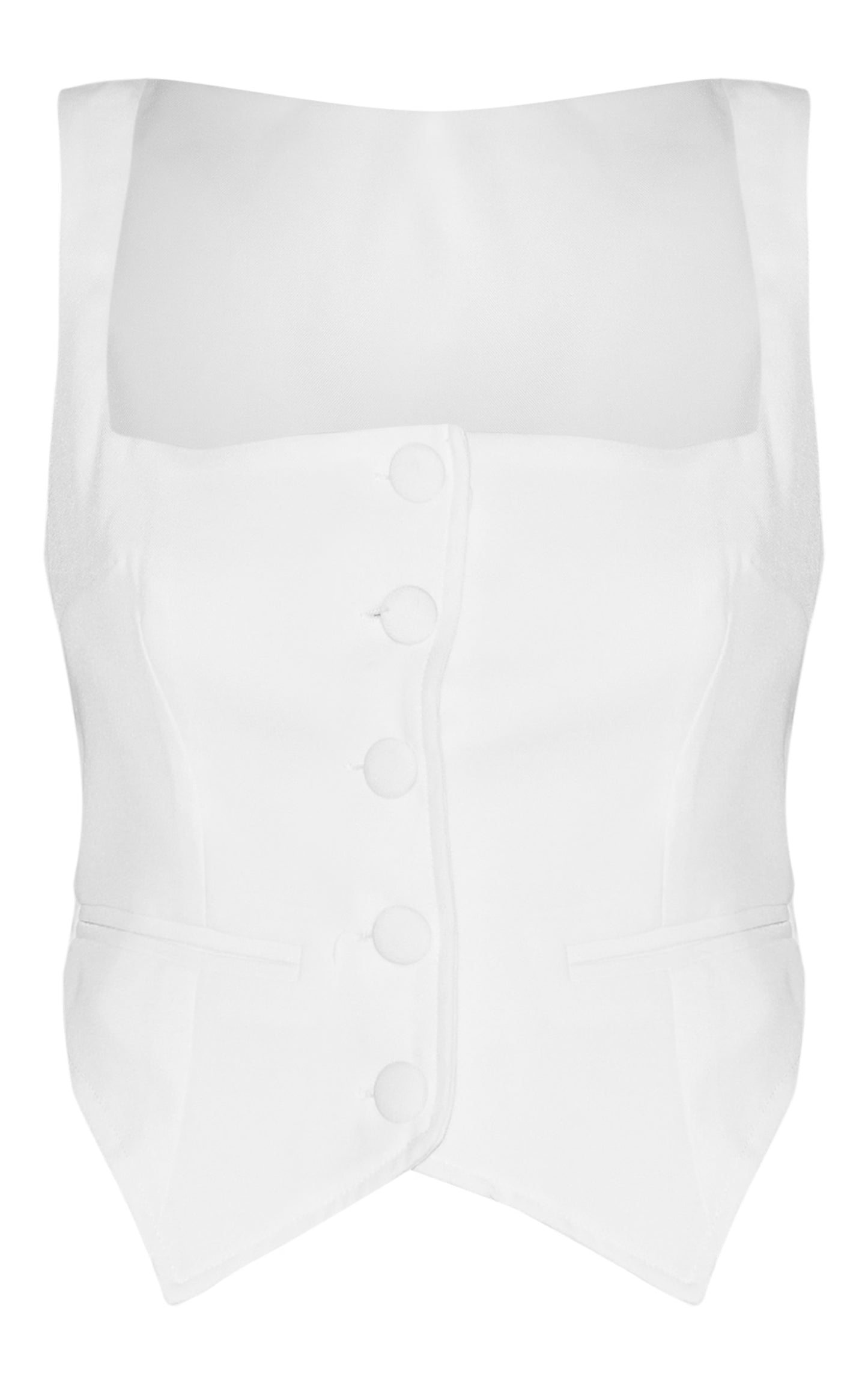 Premium White Woven Square Neck Cropped Vest