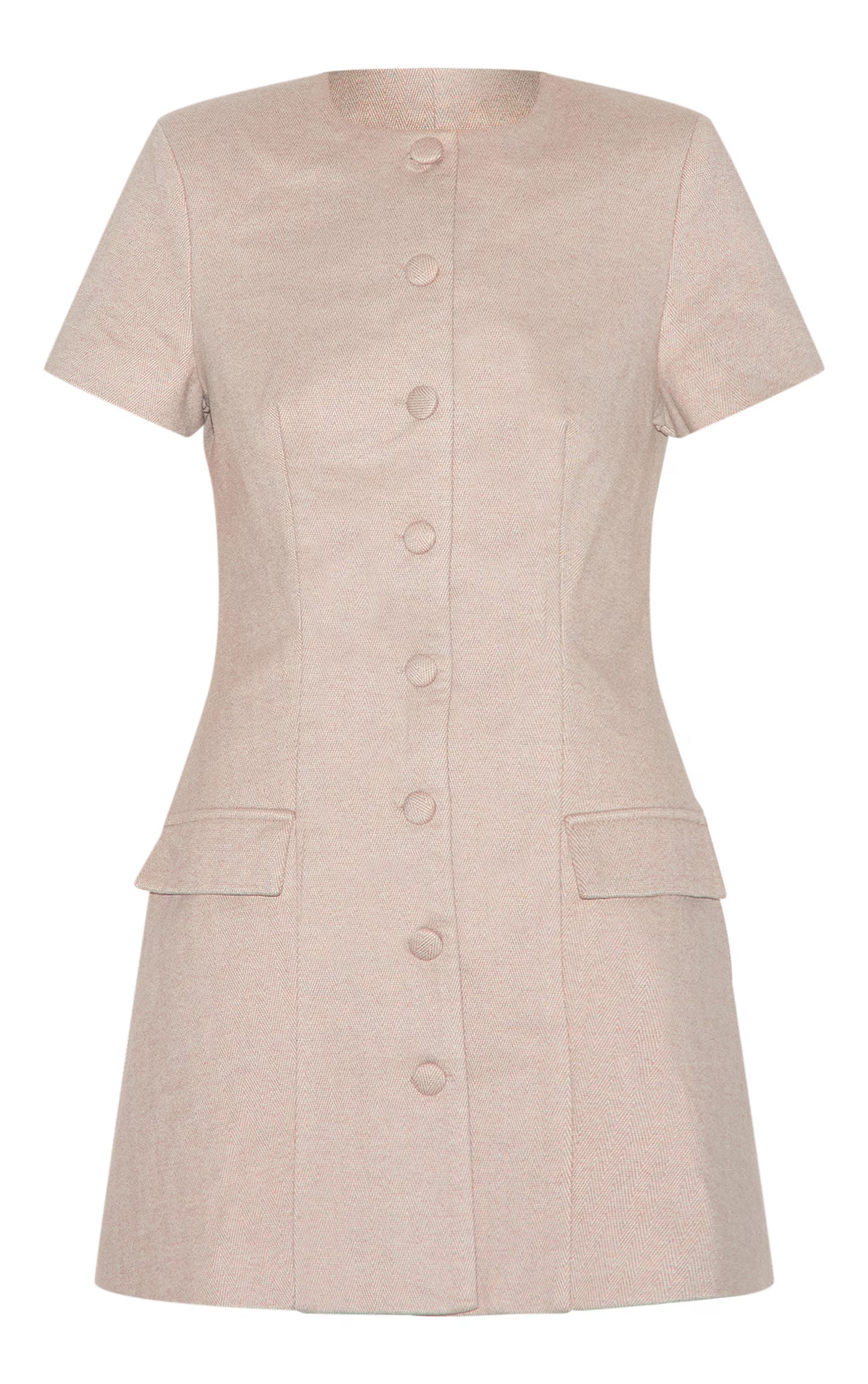 Mushroom Herringbone Tailored Short Sleeve Mini Dress