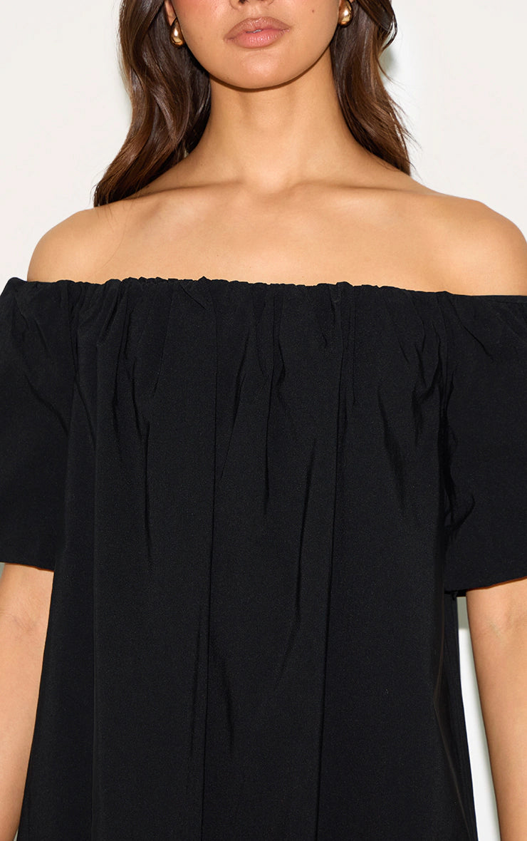 Black Bardot Puff Sleeve Shift Dress