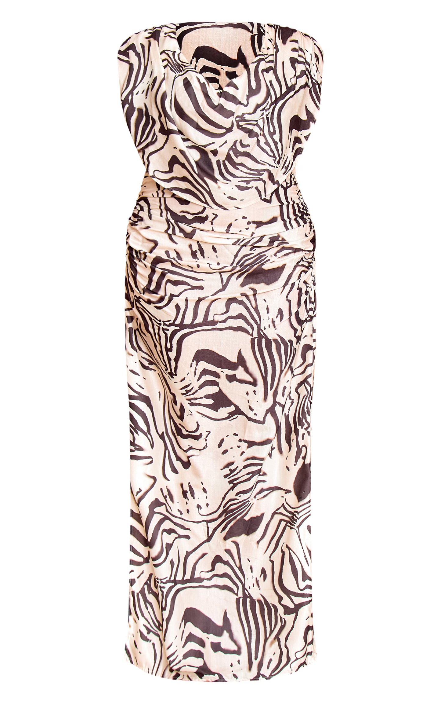 Plus Monochrome Printed Extreme Cowl Ruched Detail Maxi Dress