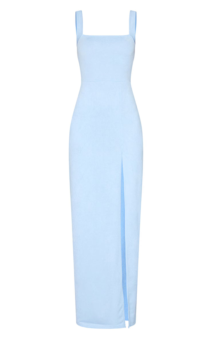Light Blue Straight Neck Maxi Dress