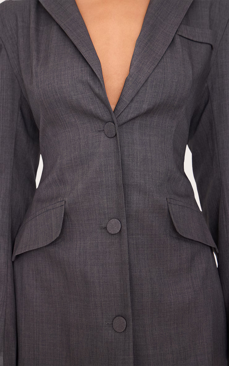 Charcoal Woven Cinched Waist Blazer Dress
