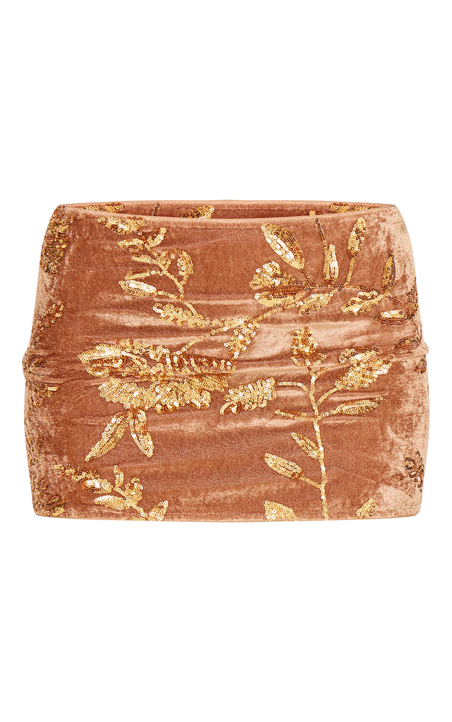 Golden Olive Velvet Floral Sequin Embellished Micro Mini Skirt