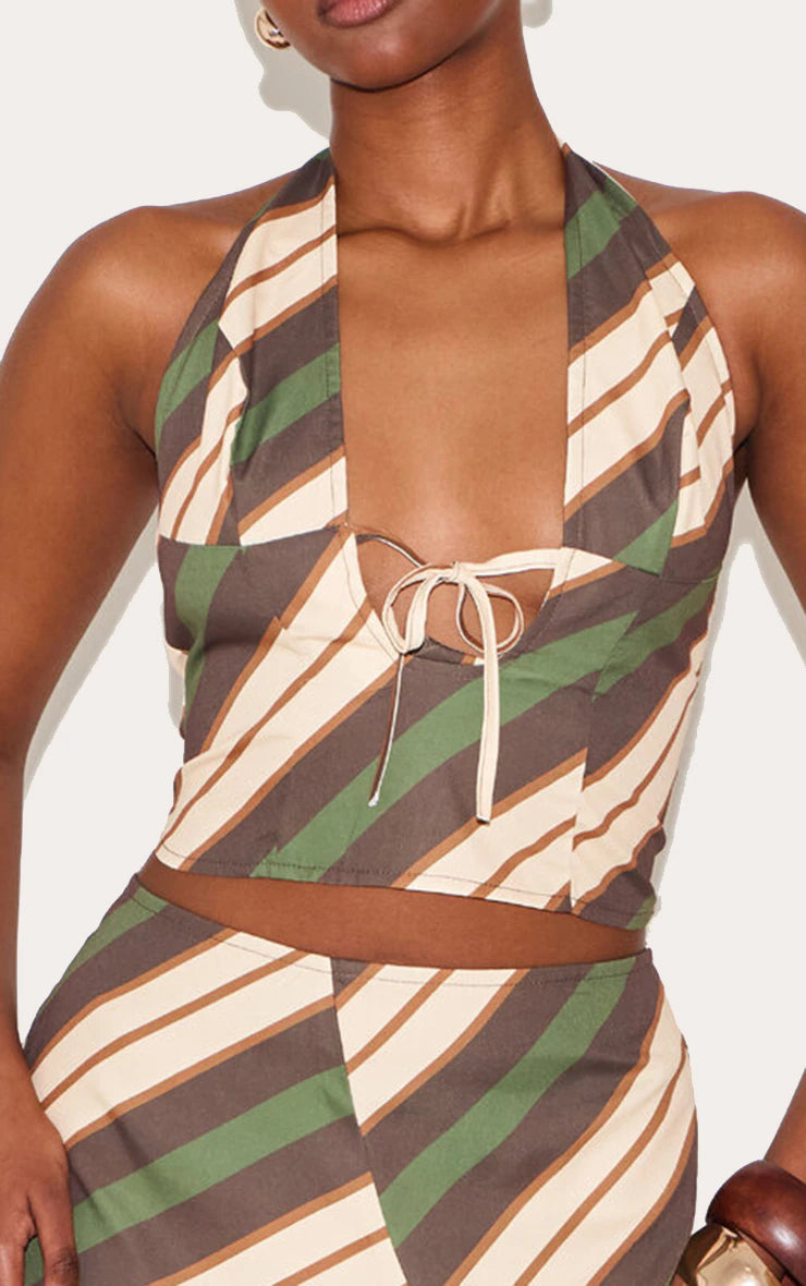 Green Striped Halterneck Top