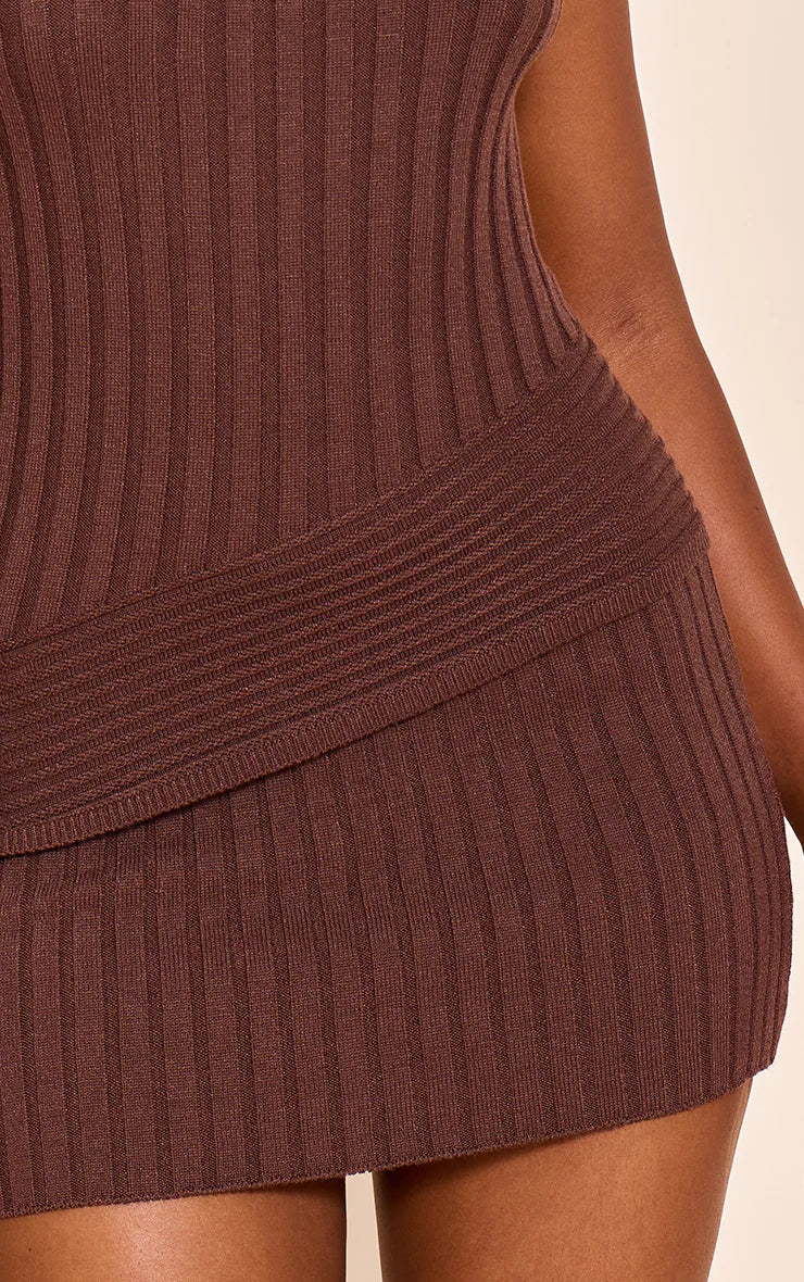 Chocolate Ribbed Knit Mini Skirt