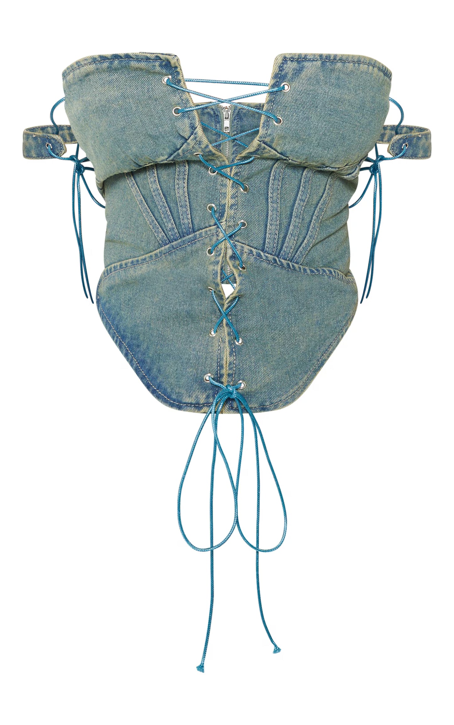 Shape Vintage Wash Denim Lace Up Front Corset