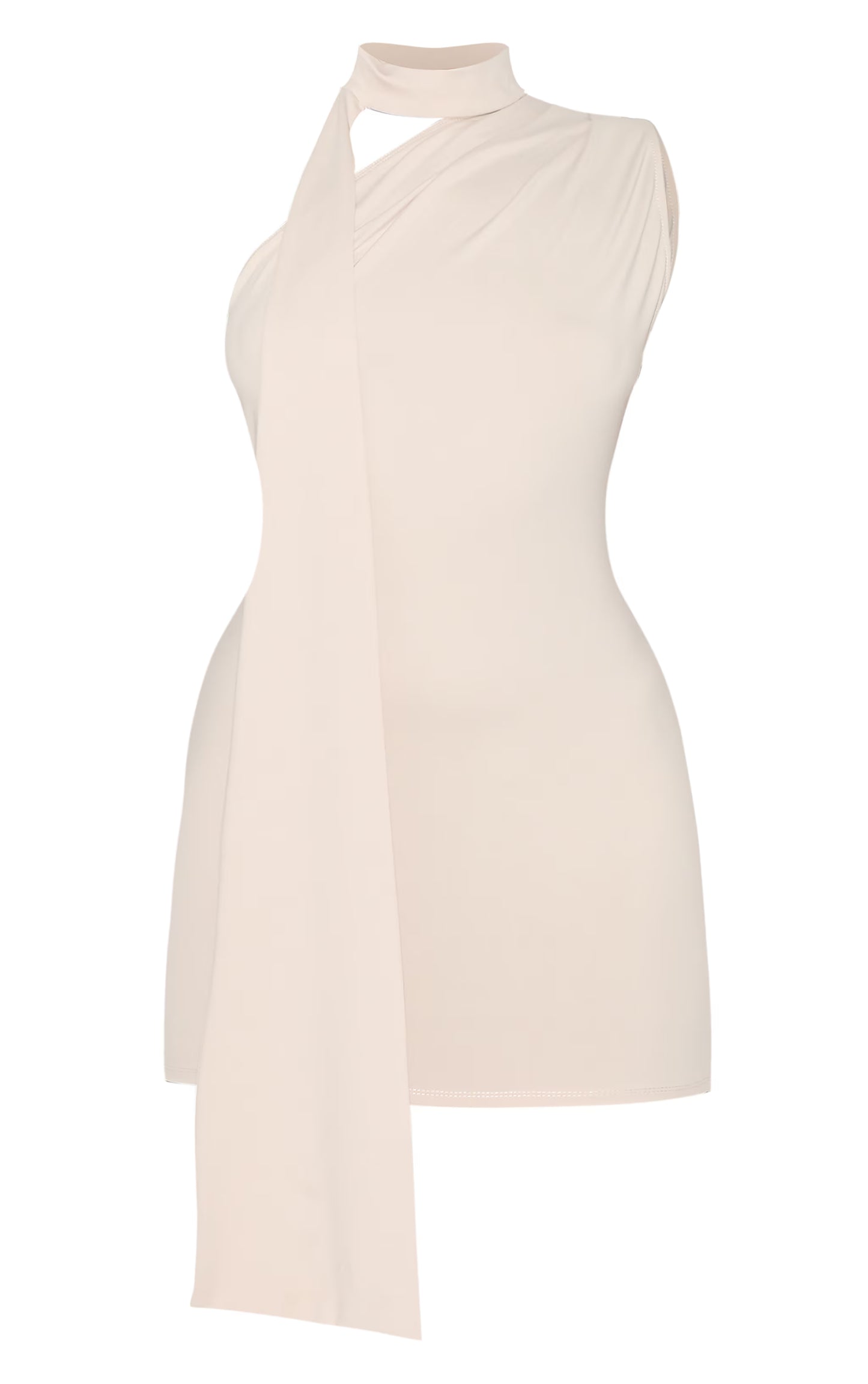 Cream Soft Touch One Shoulder Wrap Detail Mini Dress