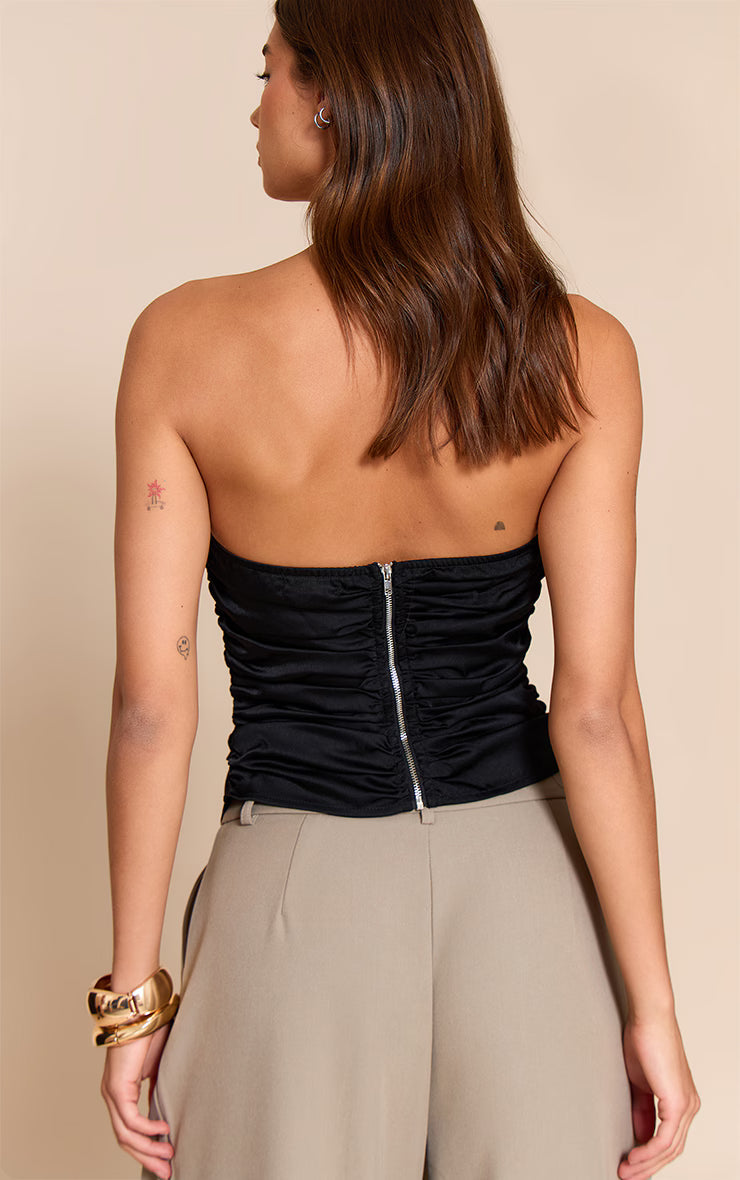 Black Satin Ruched Corset