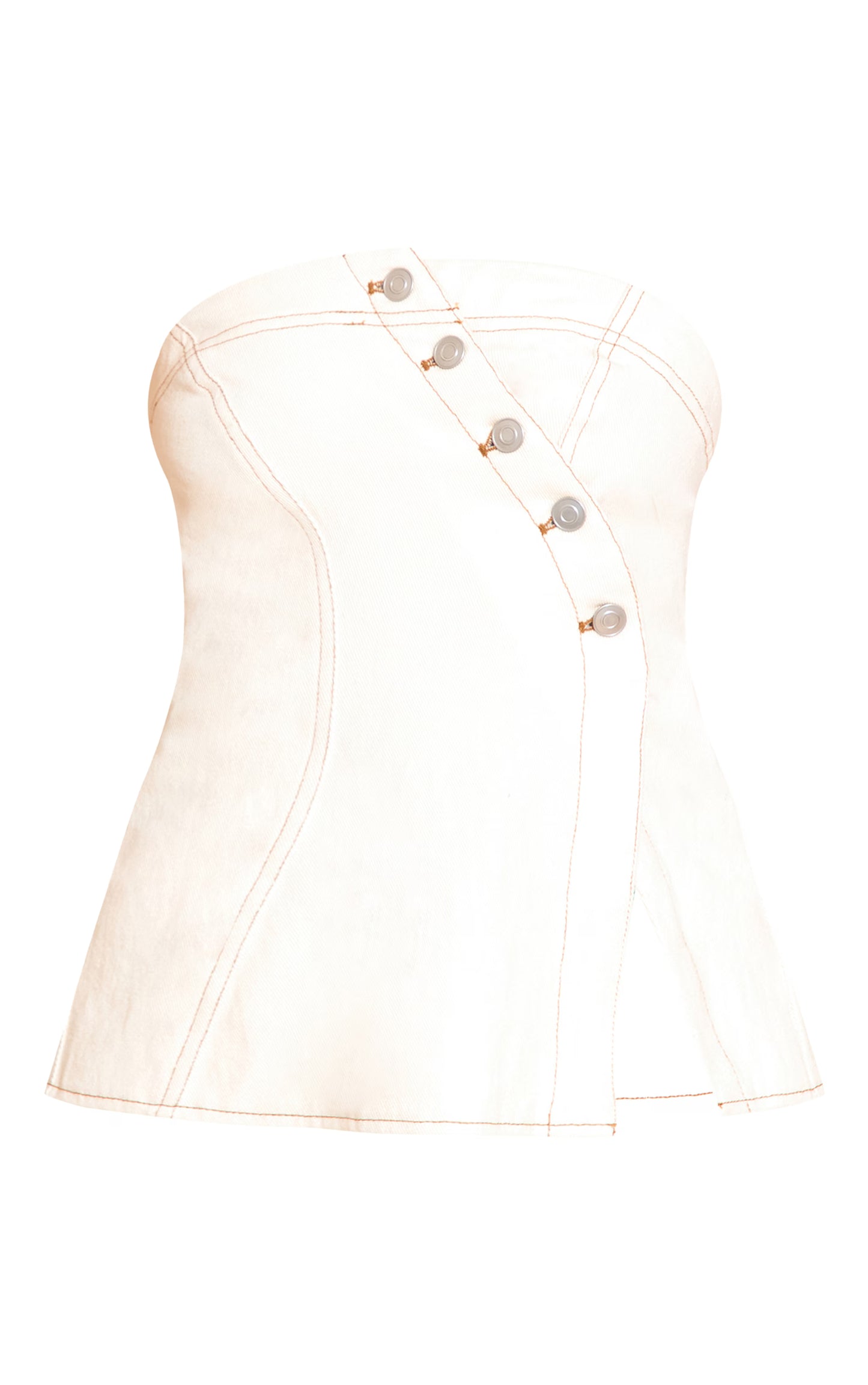 Ecru Asymmetric Button Denim Bandeau Top