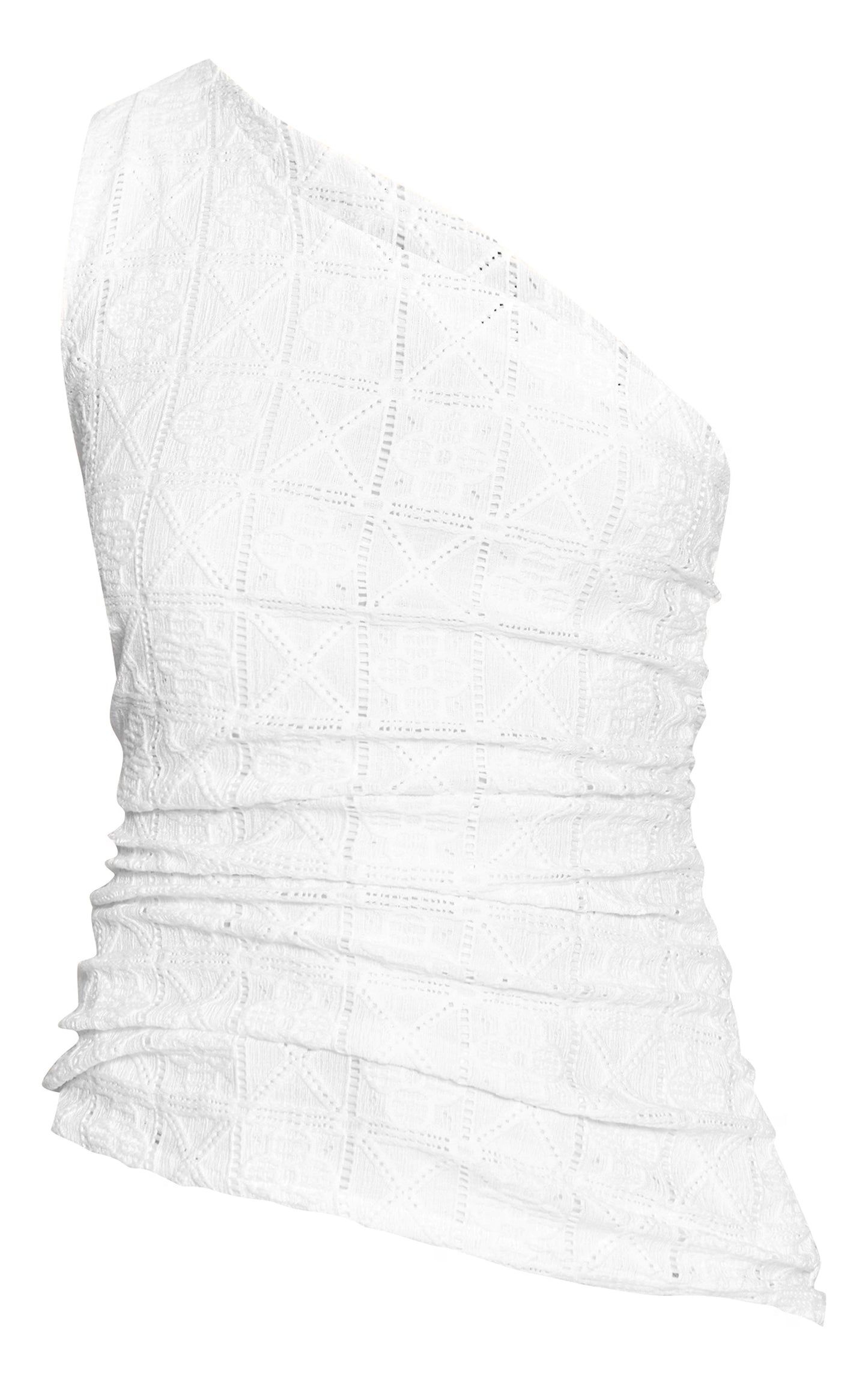 White Crochet Textured One Shoulder Ruched Top