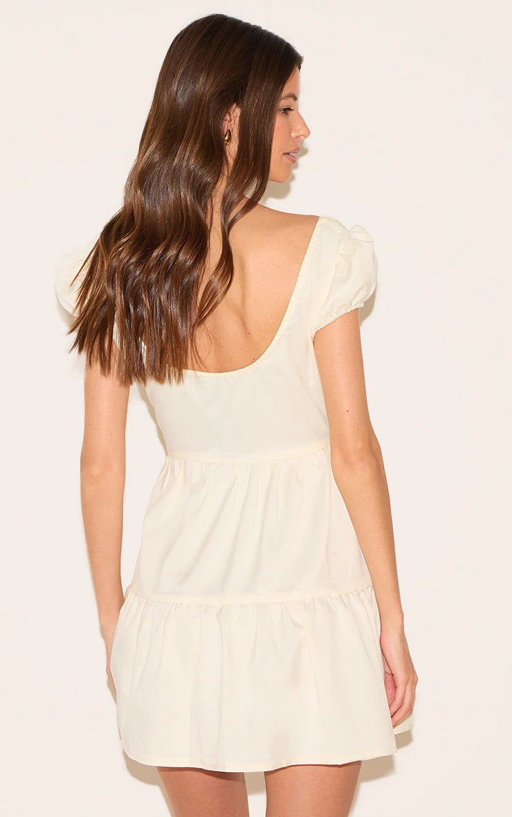 Natural Bardot Shirred Detail Shift Dress