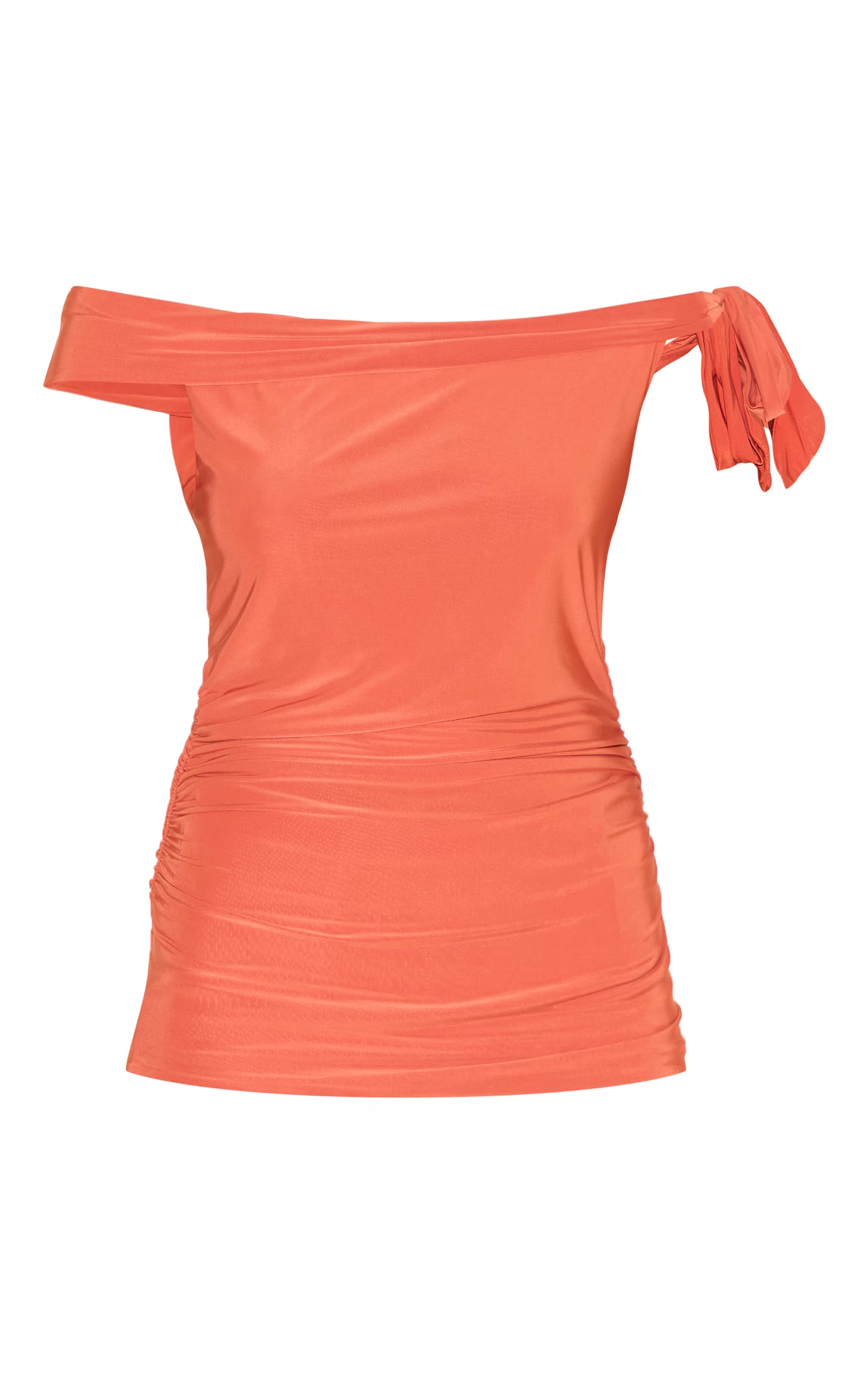 Paprika Double Layer Slinky Tie Shoulder Bardot Long Top