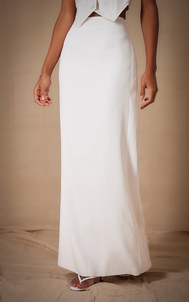 Premium White Woven Button Detail Maxi Skirt