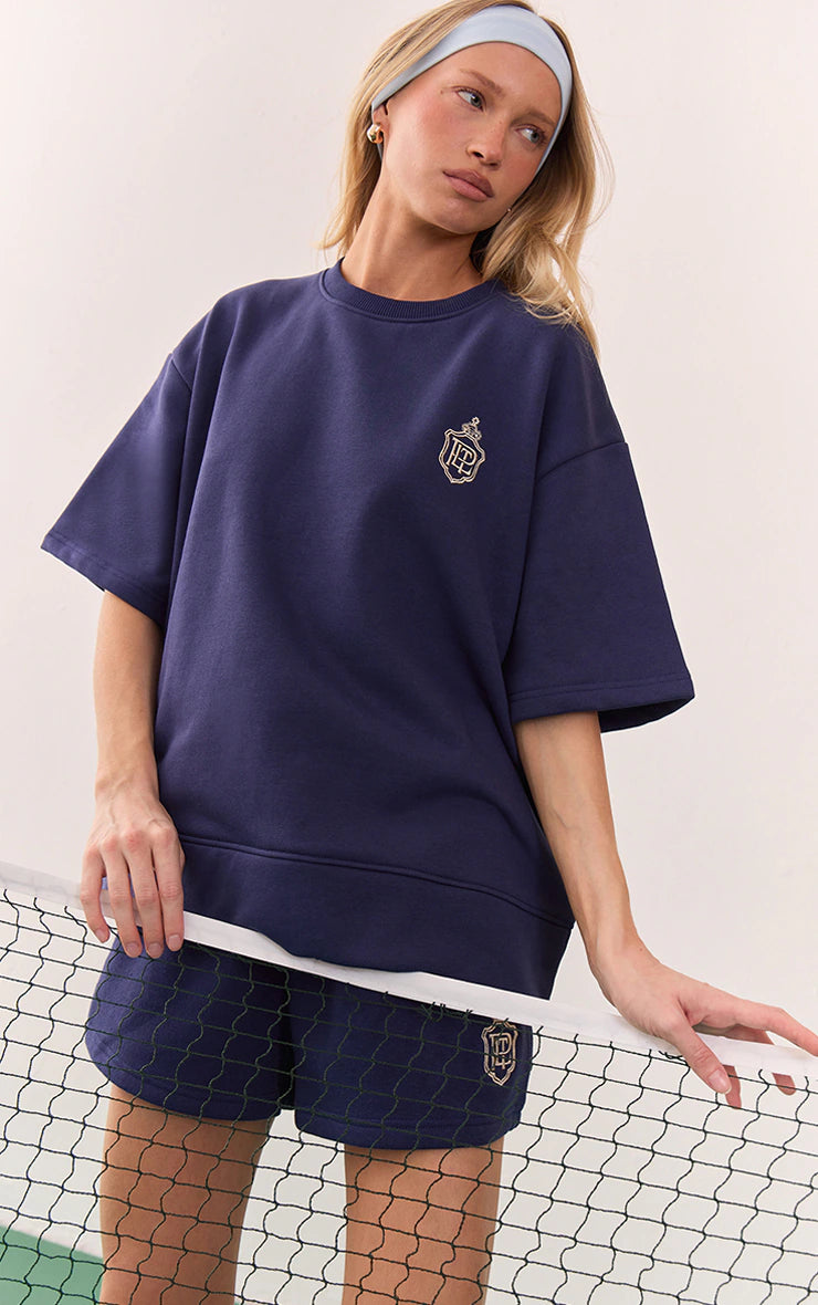Navy Embroidered Sweat Tee
