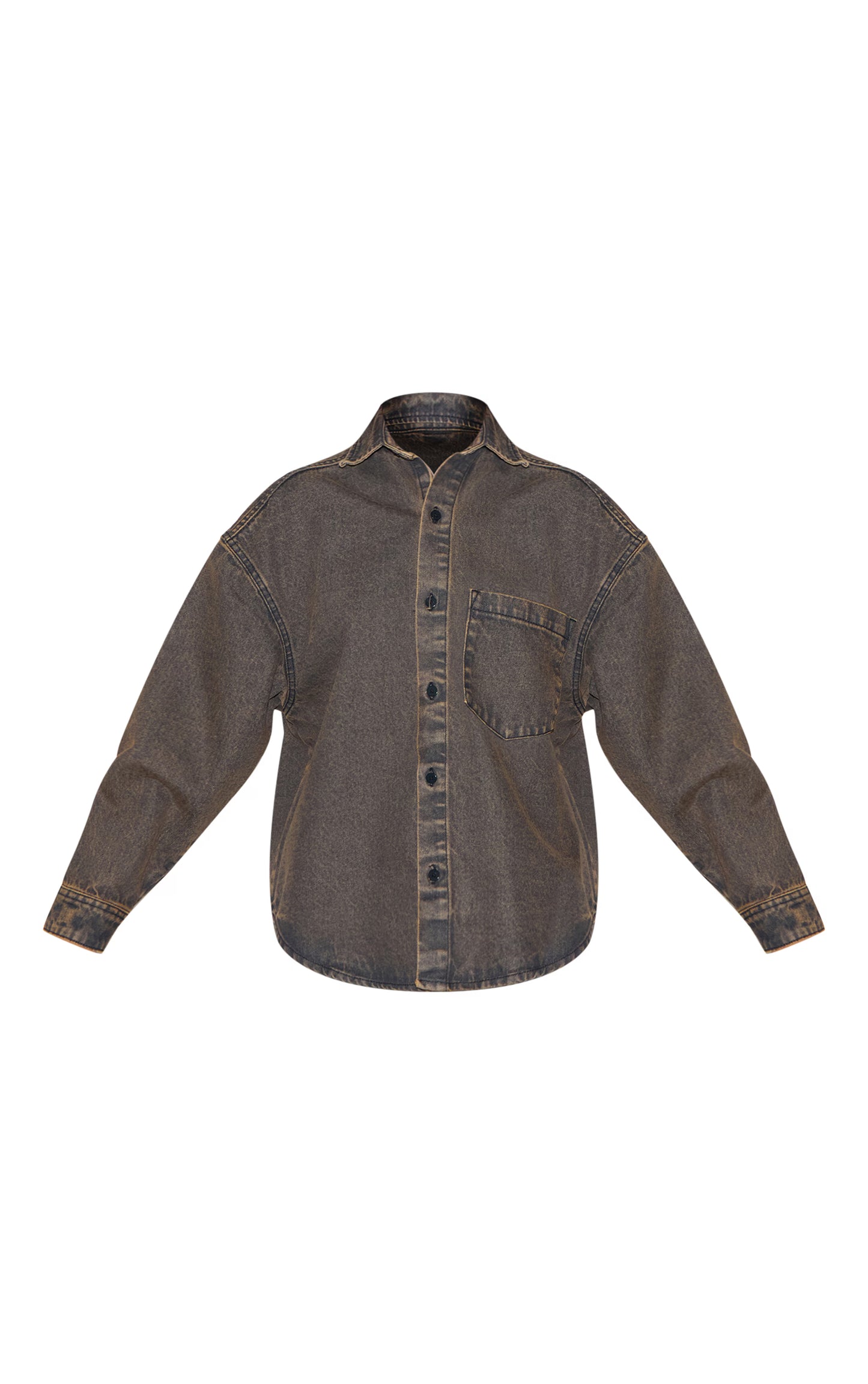 Vintage Brown Dip Hem Button Up Denim Shirt