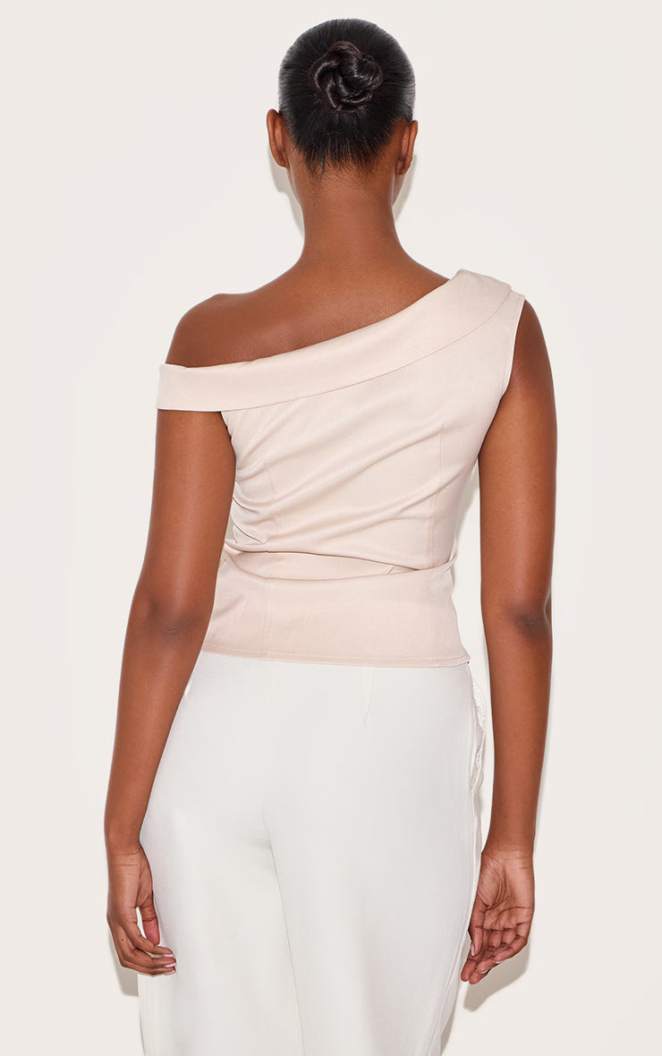 Ecru Asymmetric Fold Over Detail Top