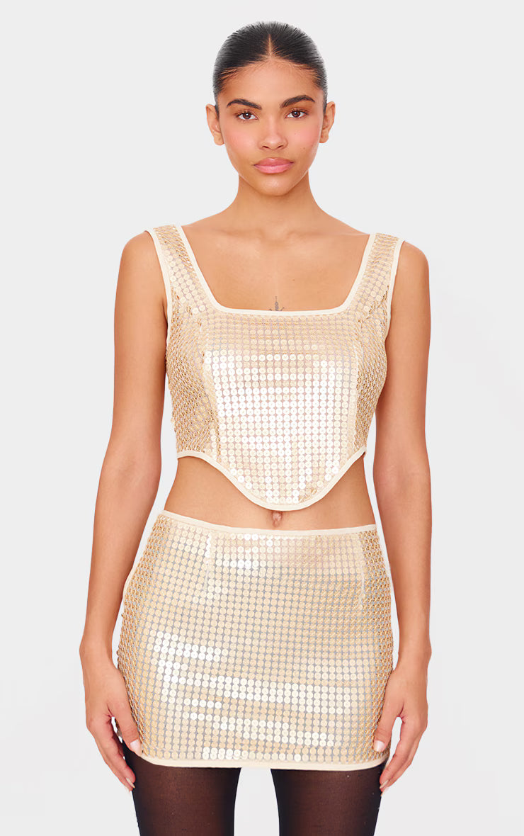 Gold Chain Sequin Corset Top