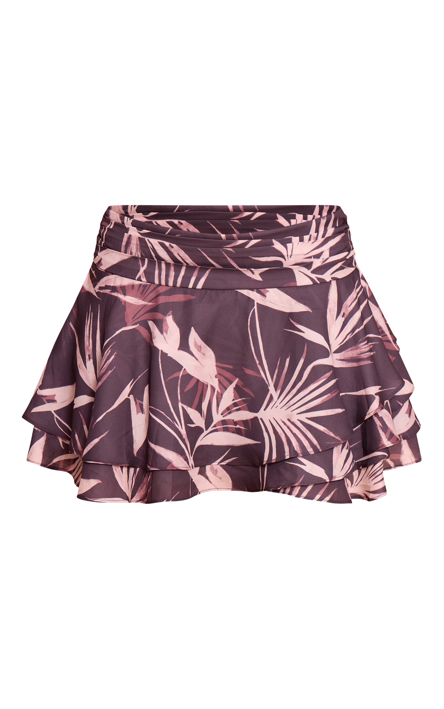 Brown Floral Printed Ruffle Hem Mini Skirt