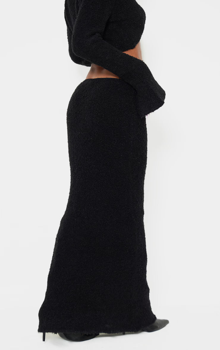 Black Stripe Textured Knit Maxi Skirt