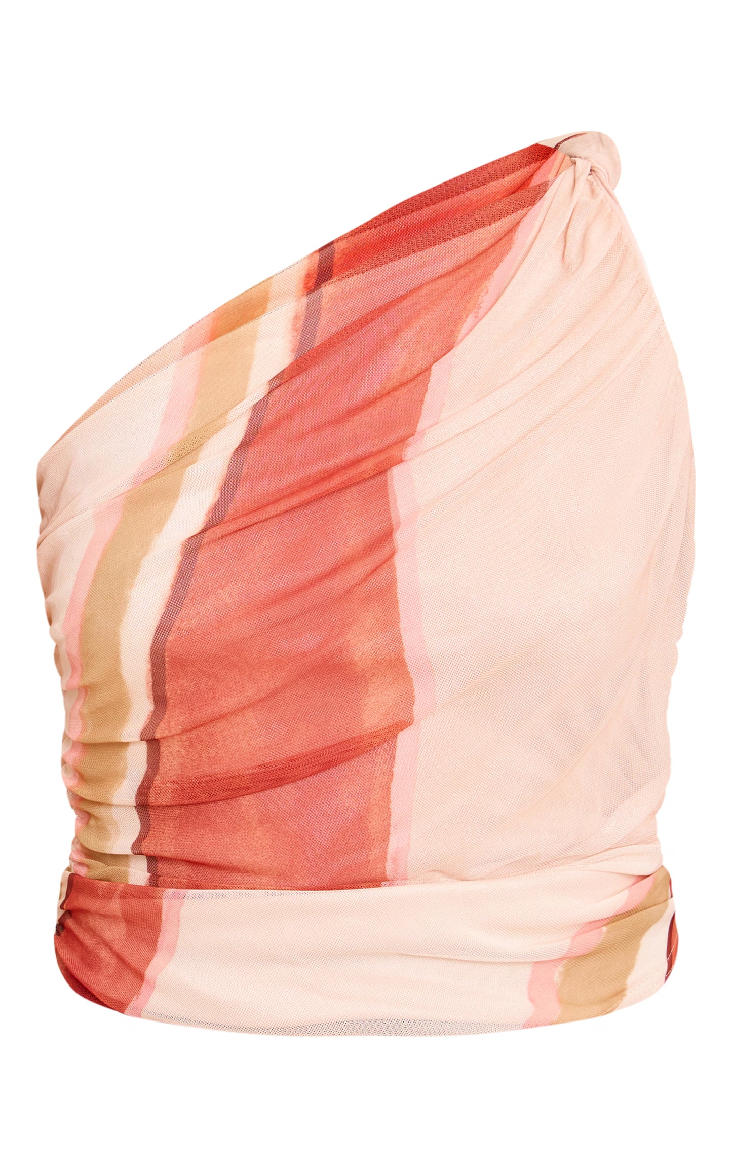 Multi Stripe Print Mesh Asymmetric Long Top