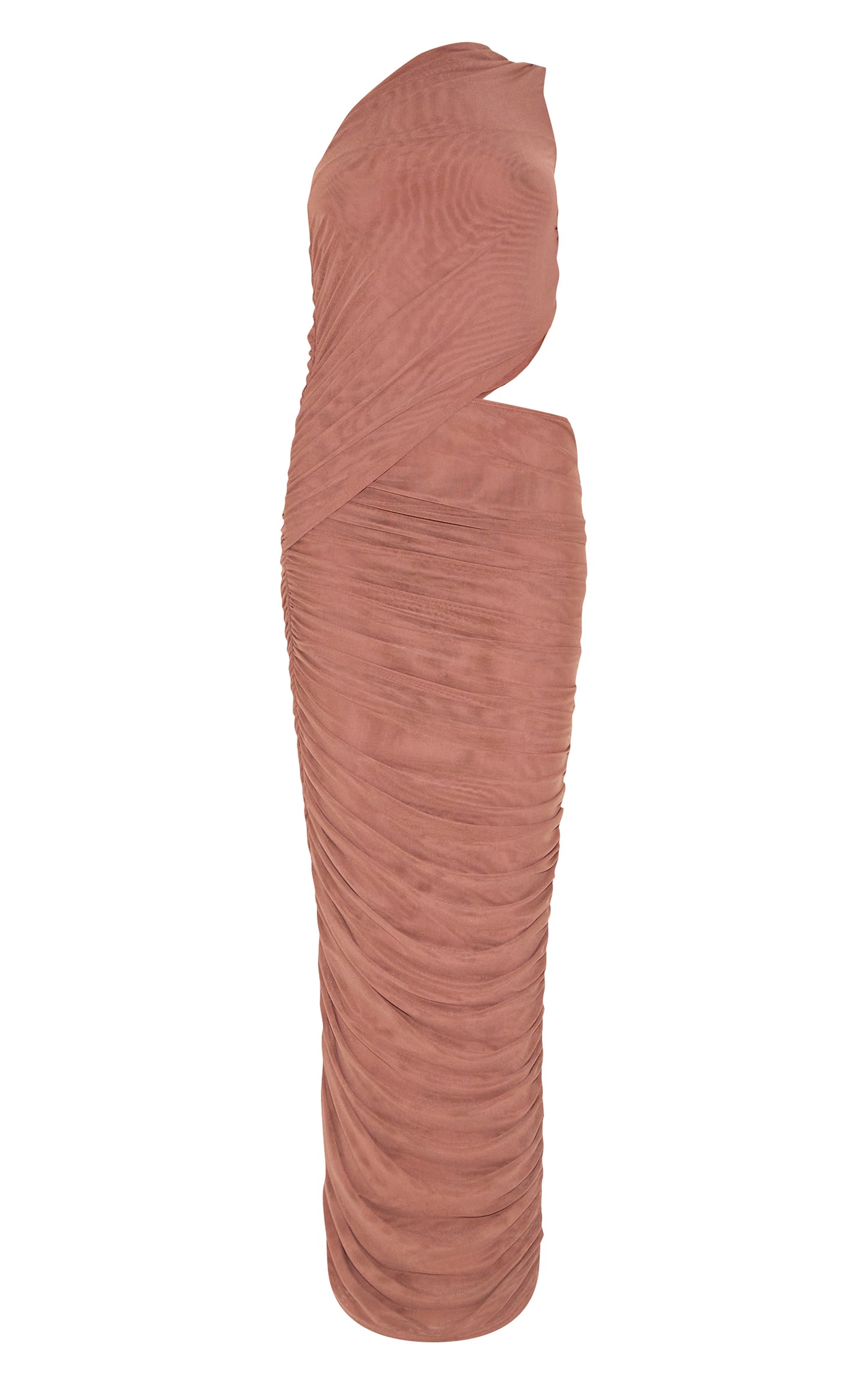 Mushroom One Shoulder Ruched Maxi Dress