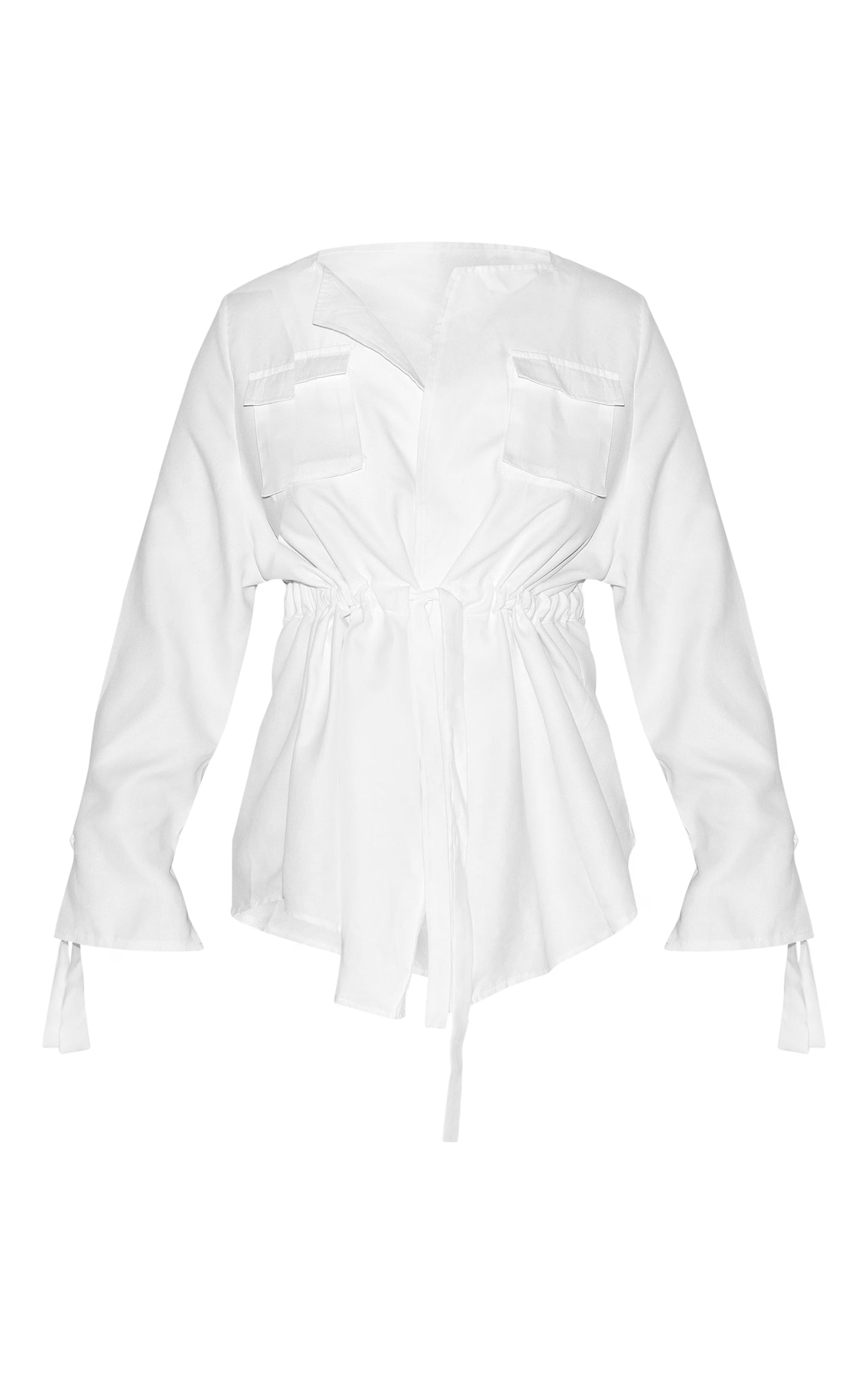 Plus White Faux Suede Cargo Ruched Waist Shirt