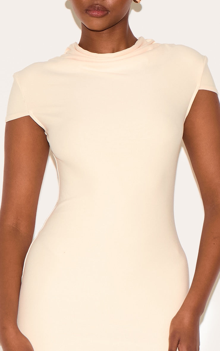 Almond Soft Touch High Neck Cowl Bodycon Dress