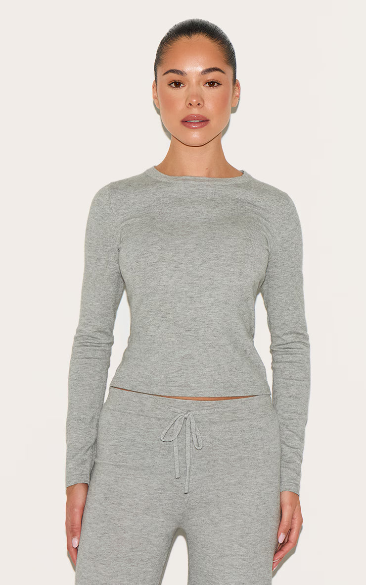 Ash Grey Soft Knit Long Sleeve Top
