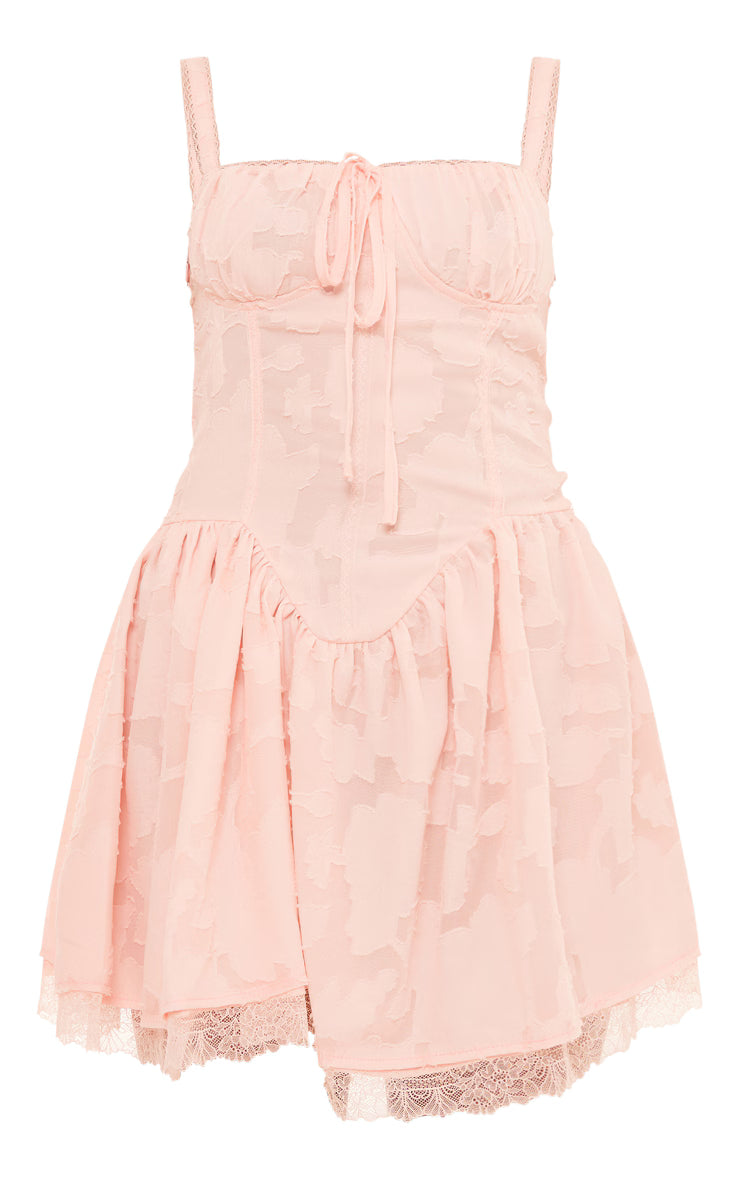 Pink Jacquard Ruched Cup Detail Shift Dress