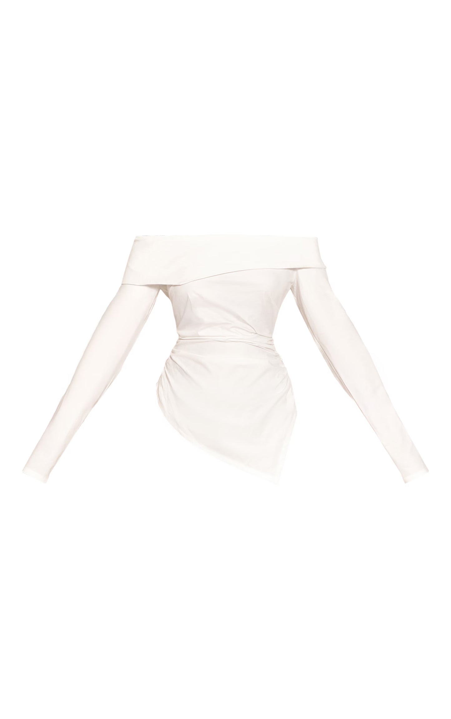 White Cotton Ruched Asymmetric Hem Bardot Top