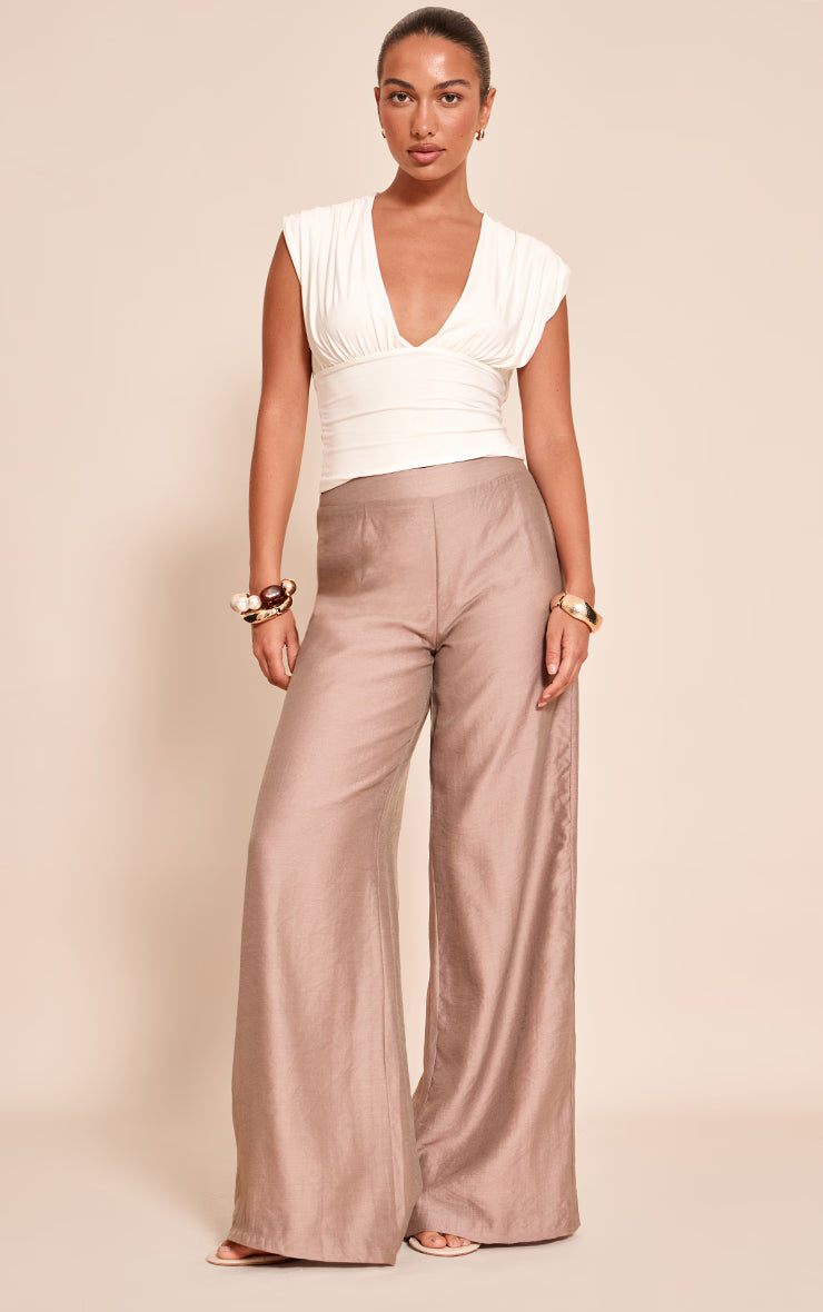 White Double Layer Slinky Drape Plunge Long Top