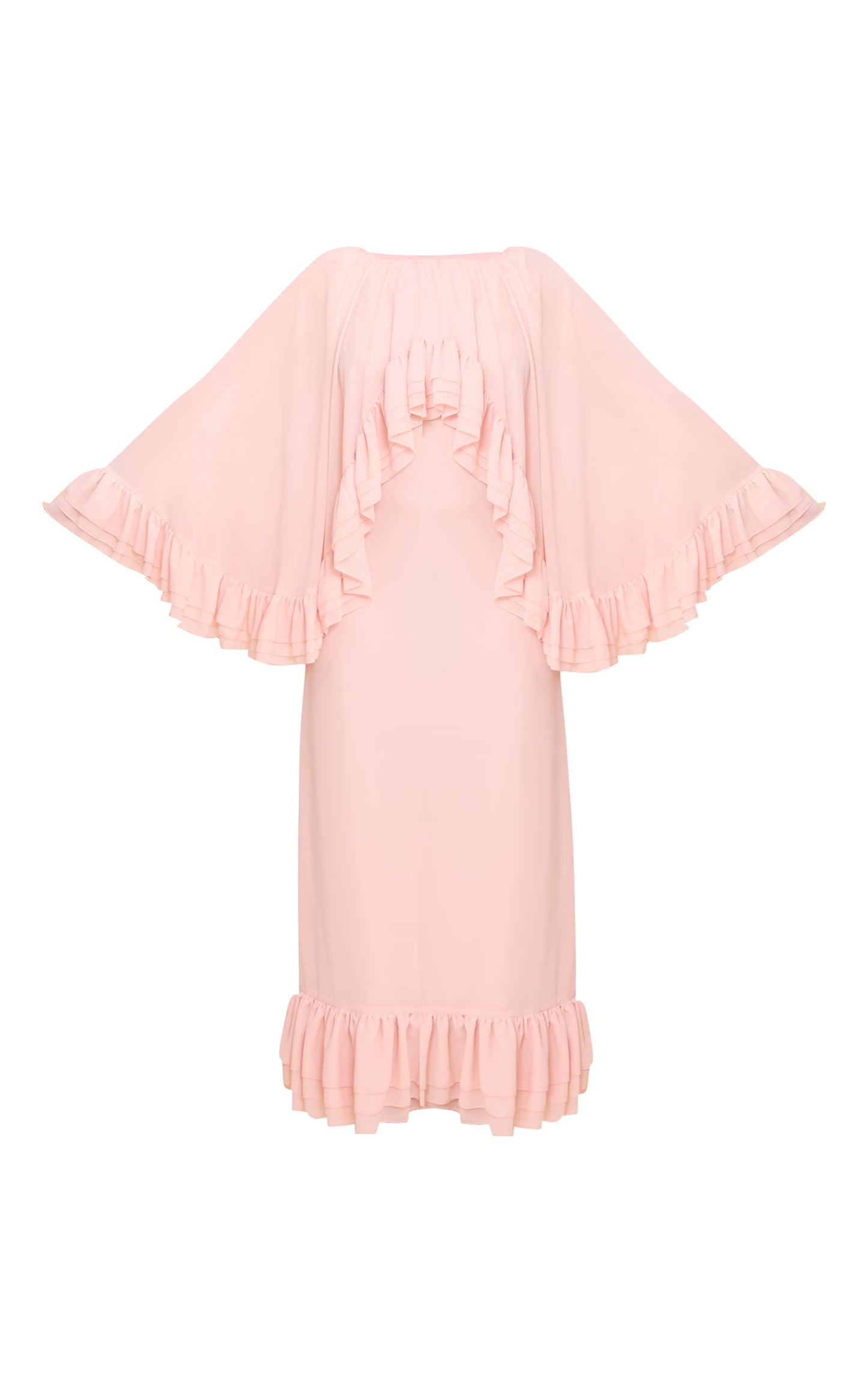 Blush Chiffon Extreme Overlay Frill Detail Maxi Dress