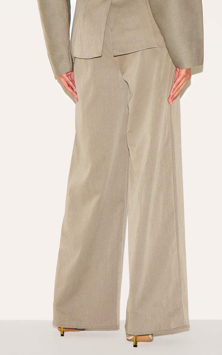 Grey Premium Woven Tailored Wide Leg Pleated Pants