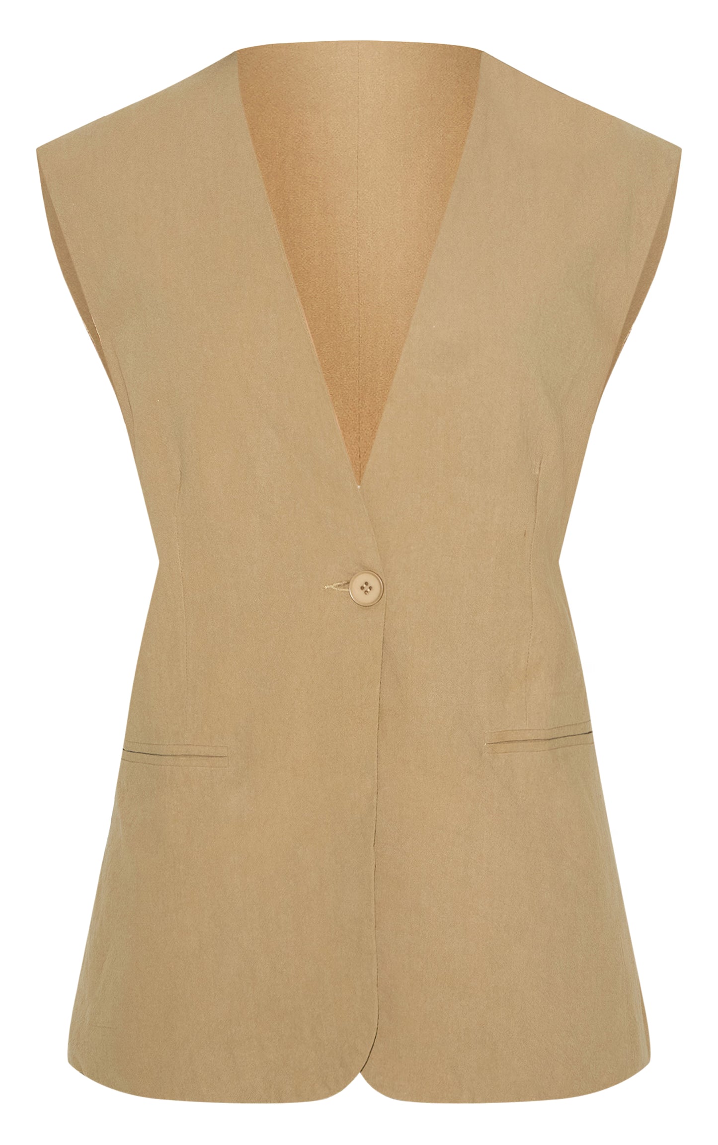 Sage Khaki Linen Look Longline Vest