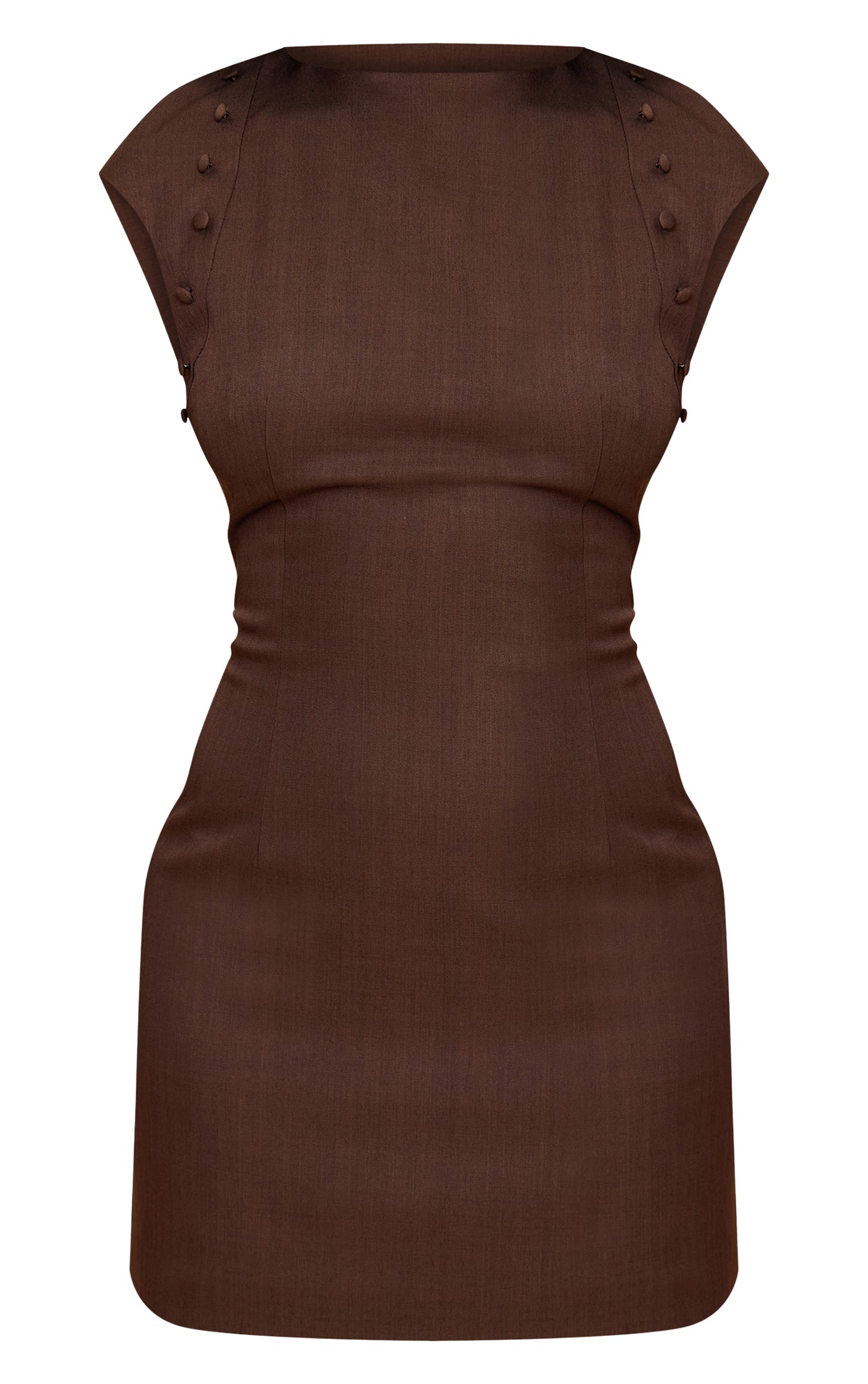 Chocolate Woven Button Detail Cap Sleeve Mini Dress