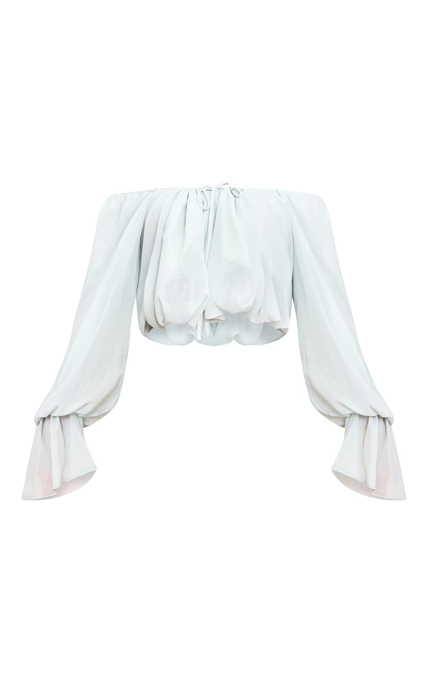 Sage Chiffon Bardot Balloon Sleeve Top