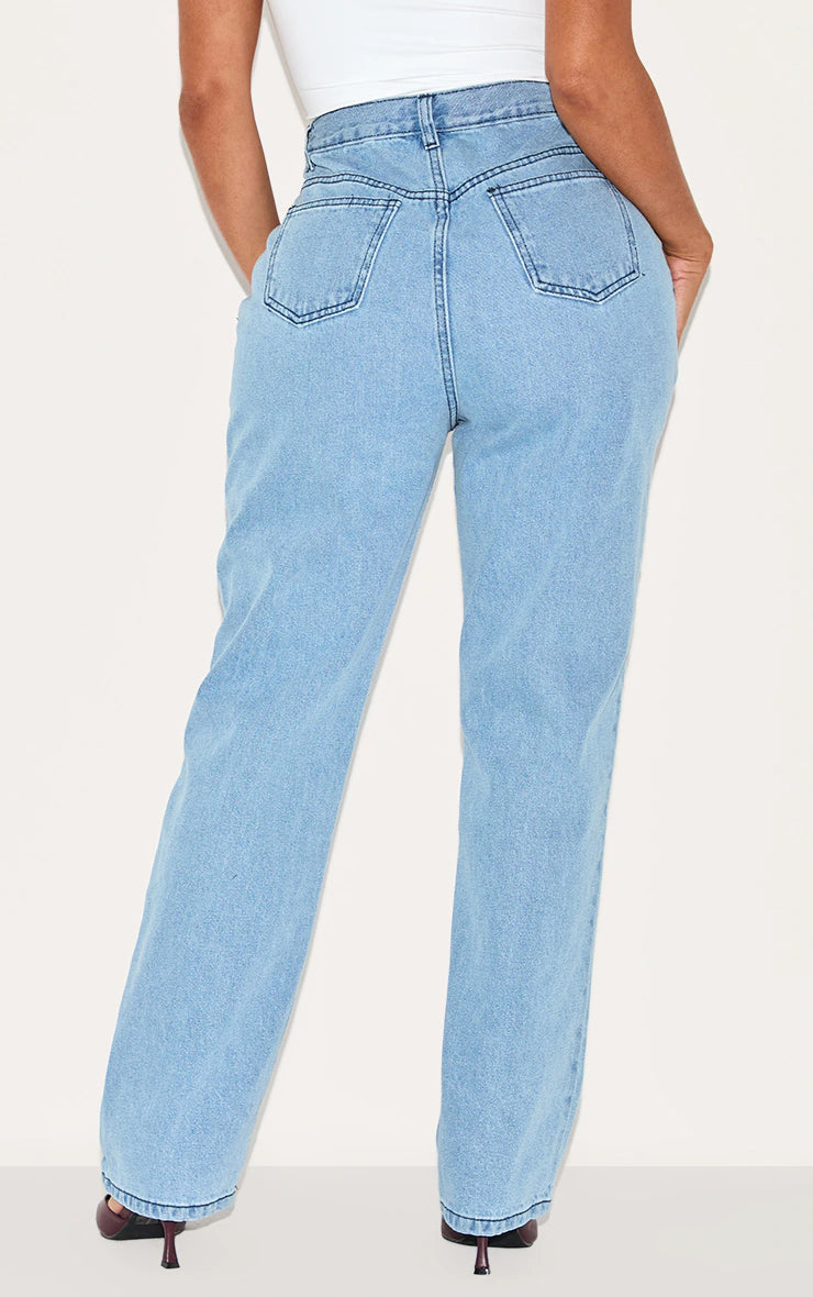 Shape Mid Blue Acid Wash Washed Denim Wide Leg Jeans