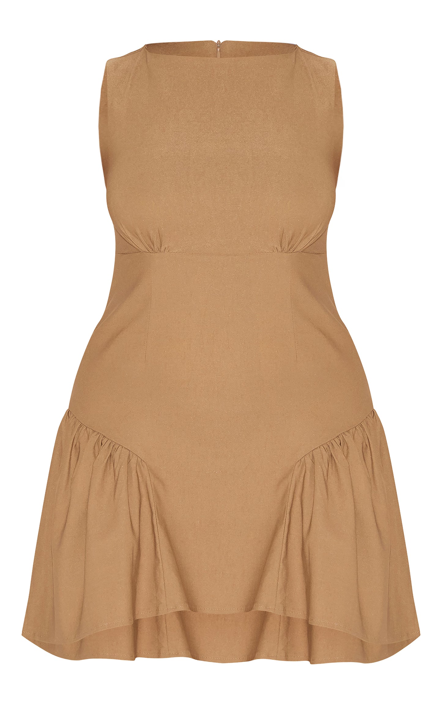 Shape Khaki Stretch Woven Boat Neck Cinched Mini Dress
